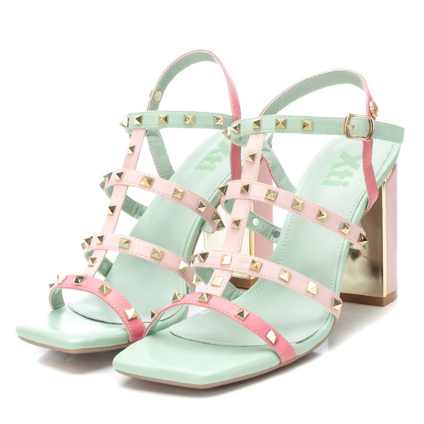 XTI Multi-Colour Gold Studded Heeled Sandal - 141428