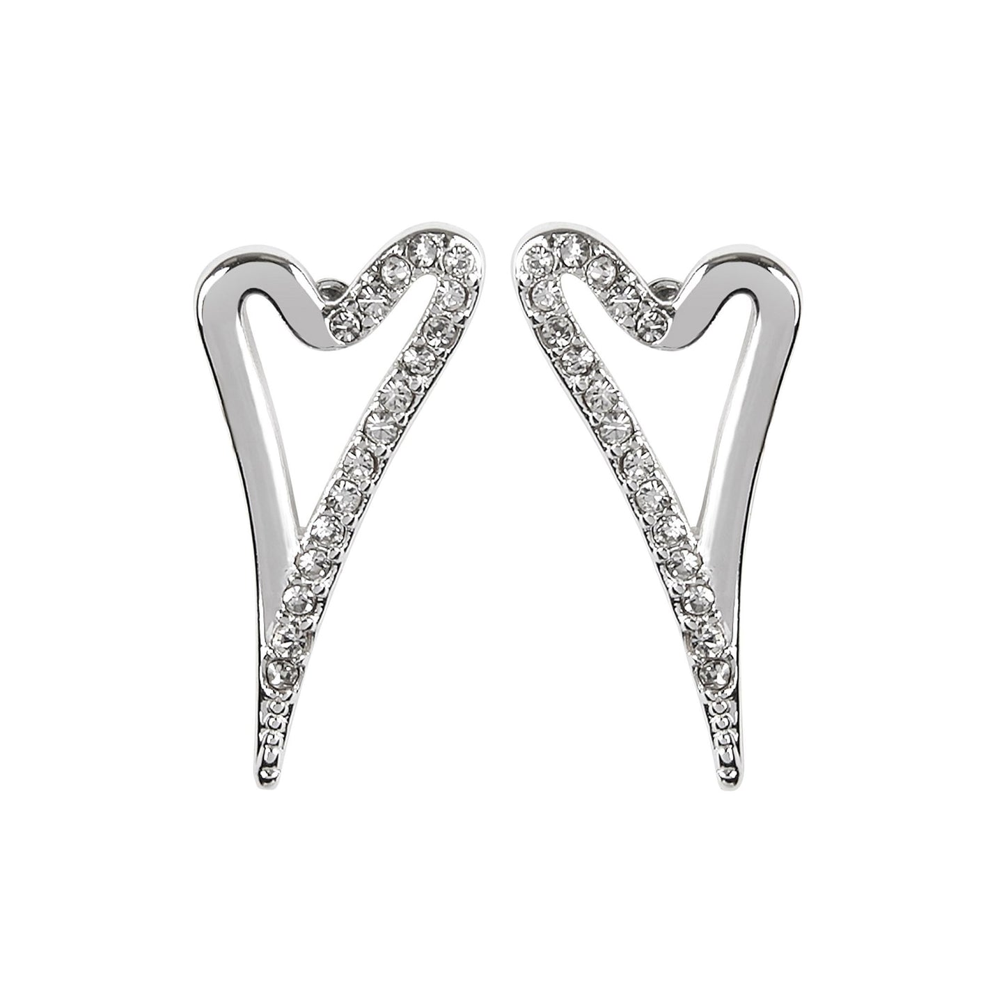 Miss Dee Silver Earring with Half Cubic Zirconia Hollow Heart Design - 1800549
