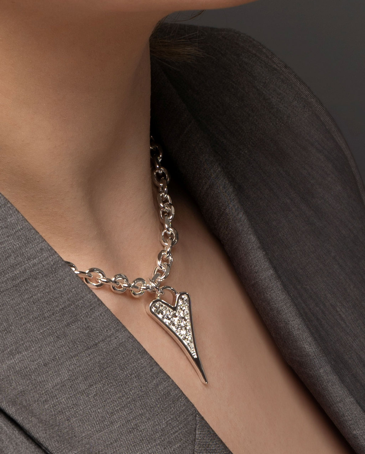 Miss Dee Silver Links Chain Necklace with CZ Heart - 1800723