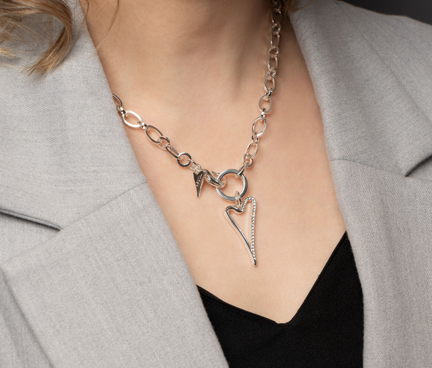 Miss Dee Silver Necklace with Hollow CZ Heart 1800730