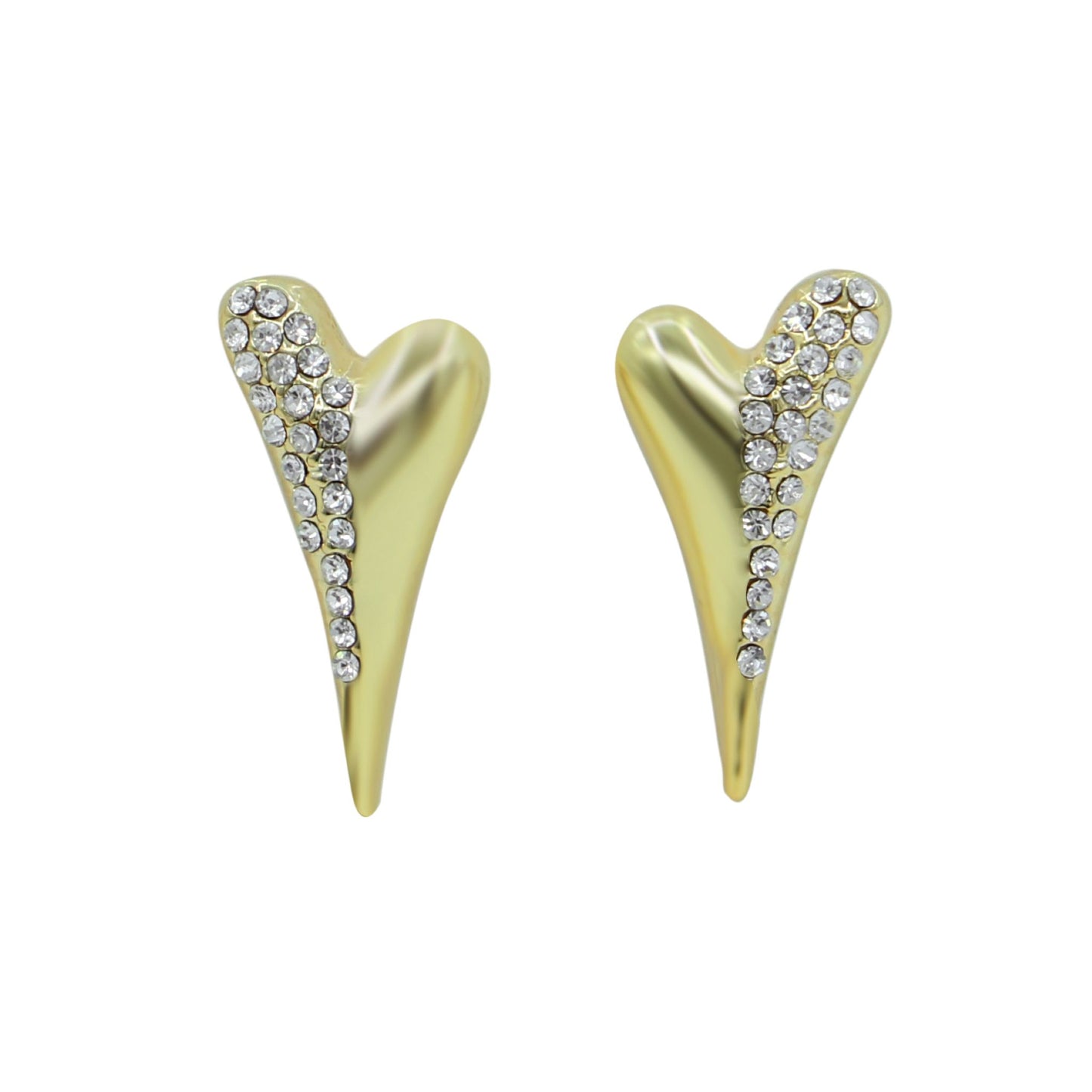 Miss Dee Gold Solid Heart with Half Cubic Zirconia Earrings - 1900205