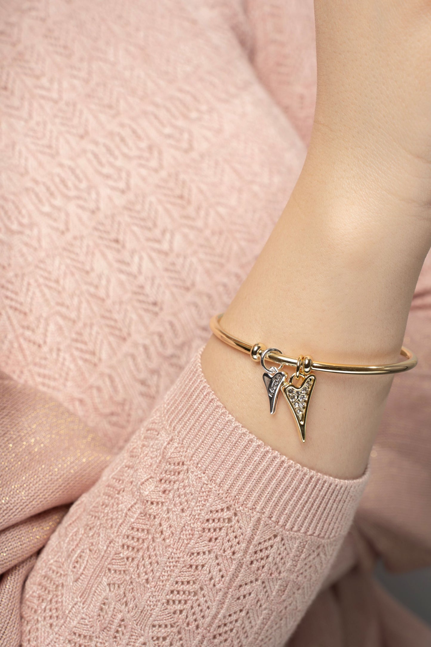 Miss Dee Gold Gold Bangle with Gold and Silver Hearts - 1900215