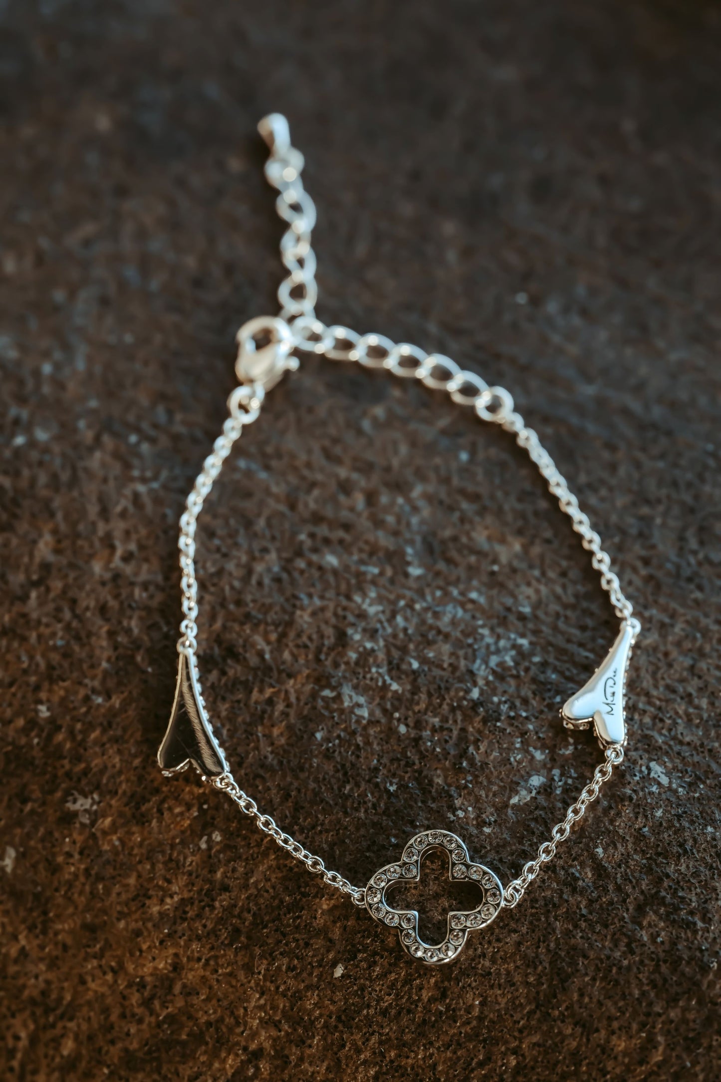 Miss Dee Silver Bracelet with Cubic Zirconia Clover and Small Hearts - 1900247
