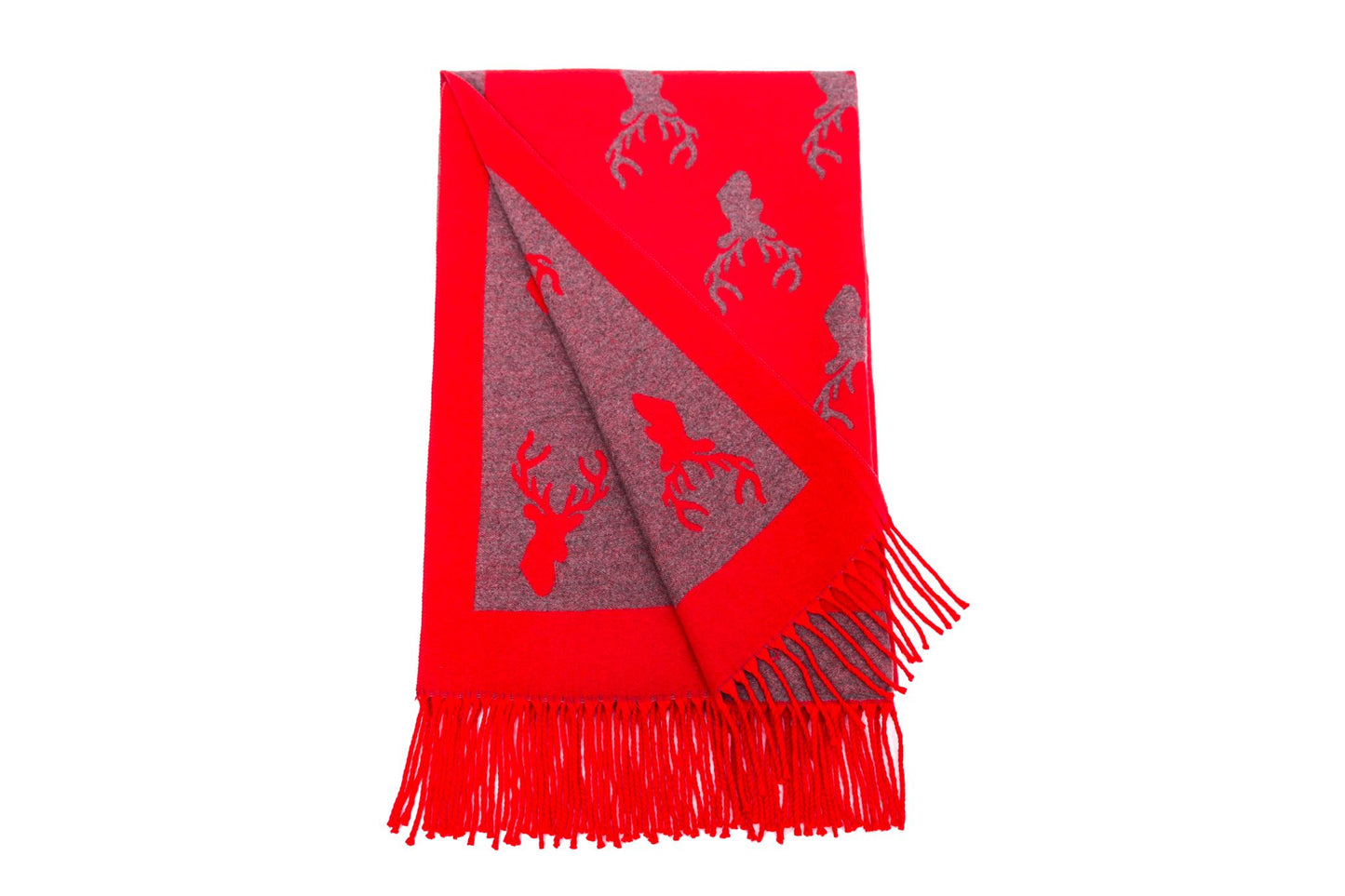 Red Supersoft Stag Scarf with Tassels