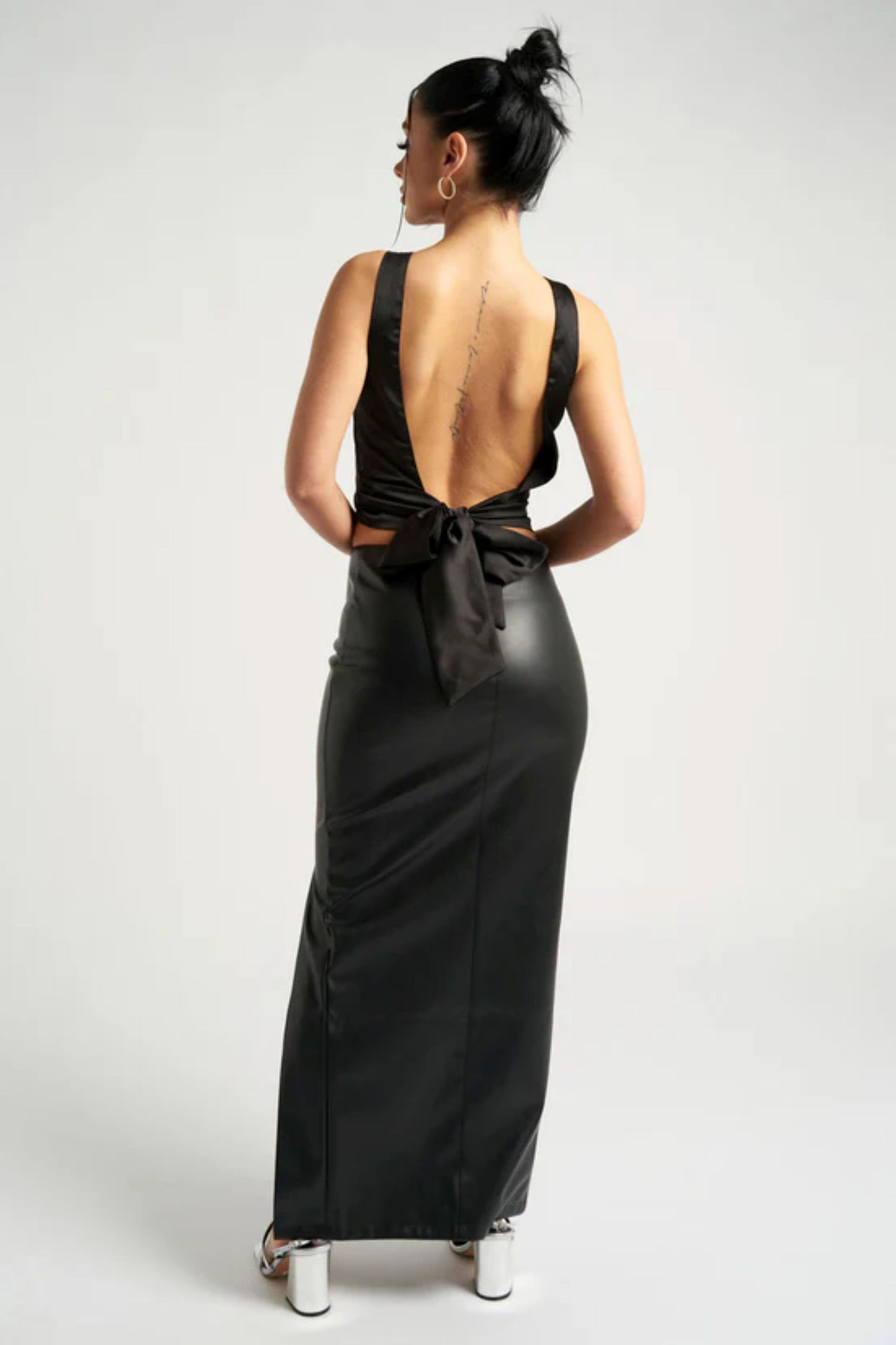 Black Maxi Side Split PU Skirt