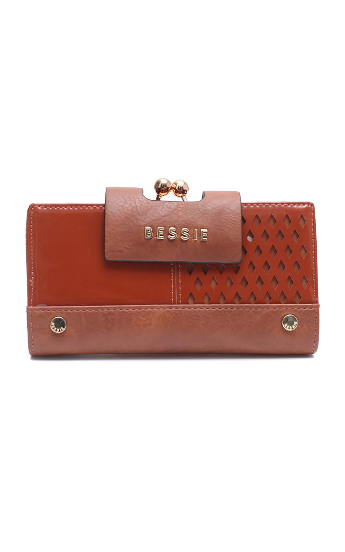 Bessie London Gold Metal Clasp Purse in Tan
