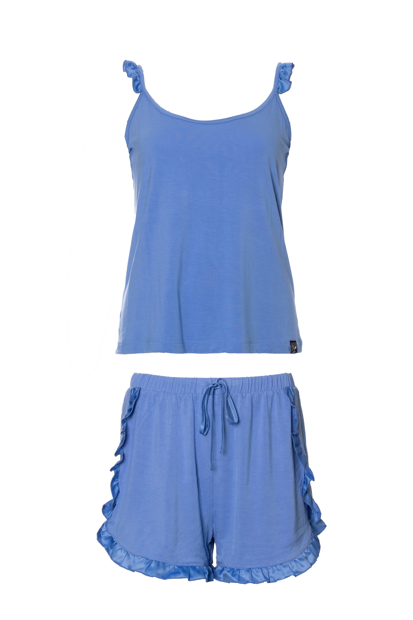 Pretty You London Bamboo Frill Cami Short Set in Blue