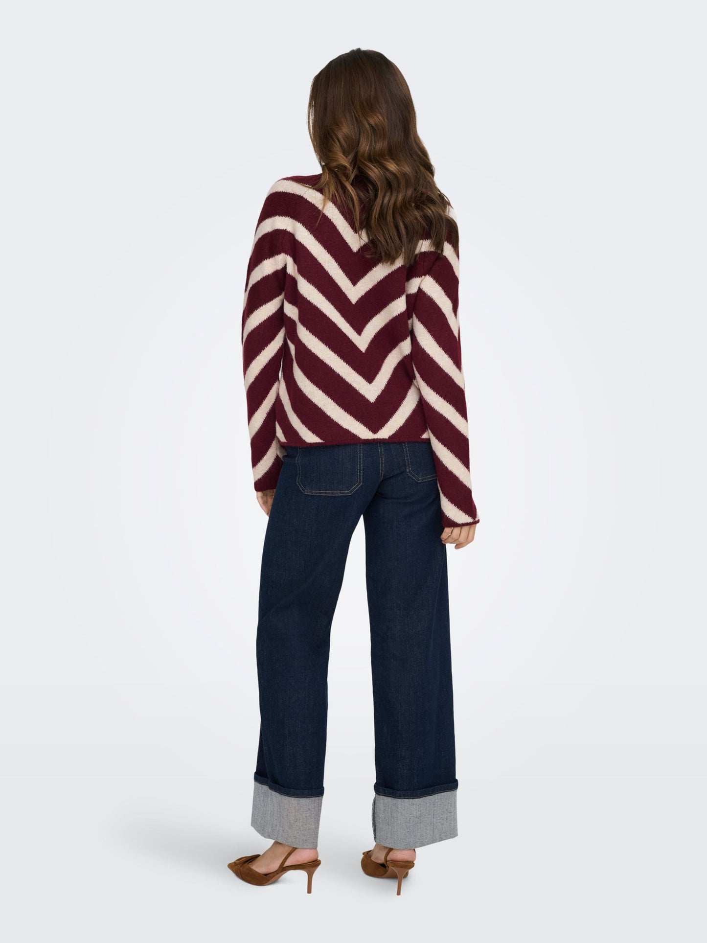 ONLY Burgundy & Cream V Stripe Jumper