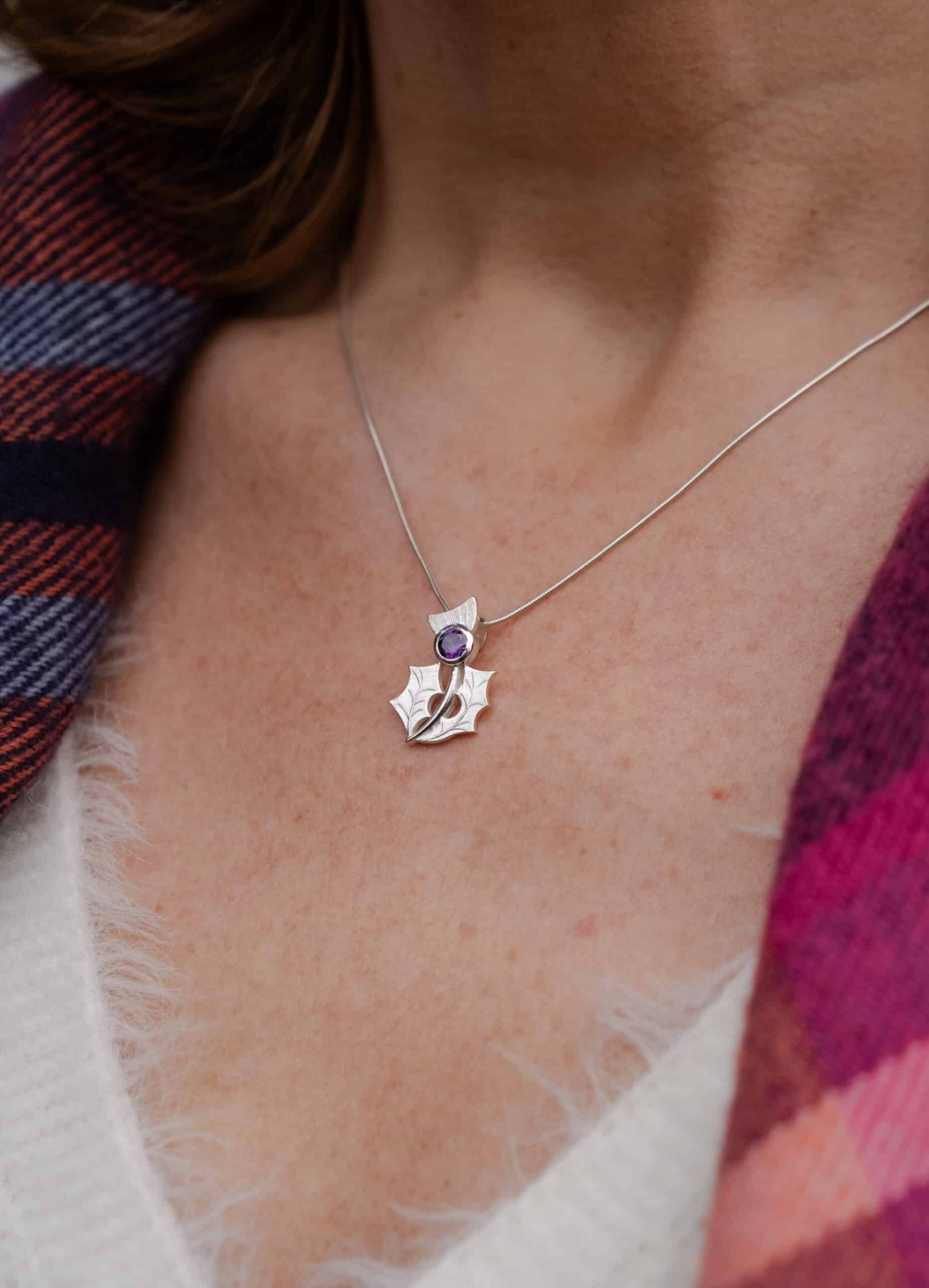 Crannag Thistle Necklace - Purple Stone