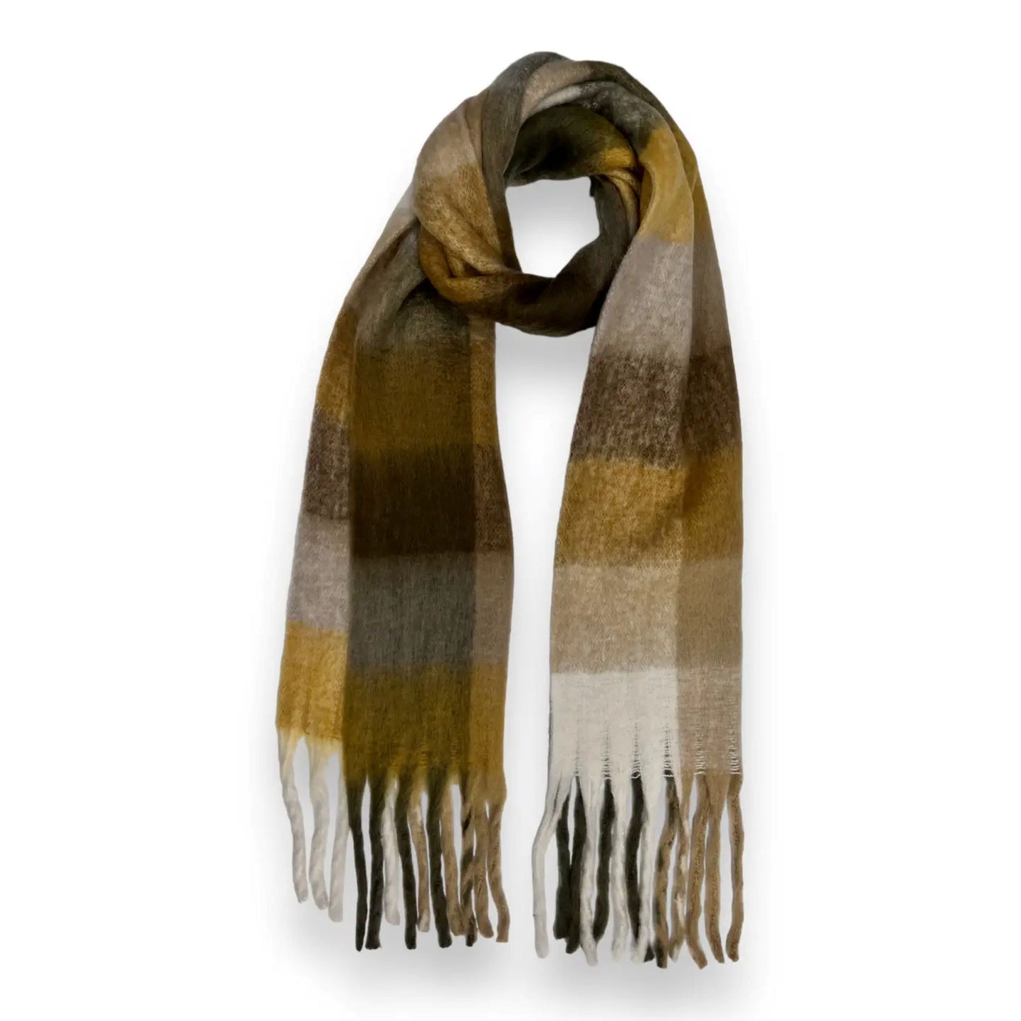 Soft Check Blanket Scarf With Tassels in Dijon