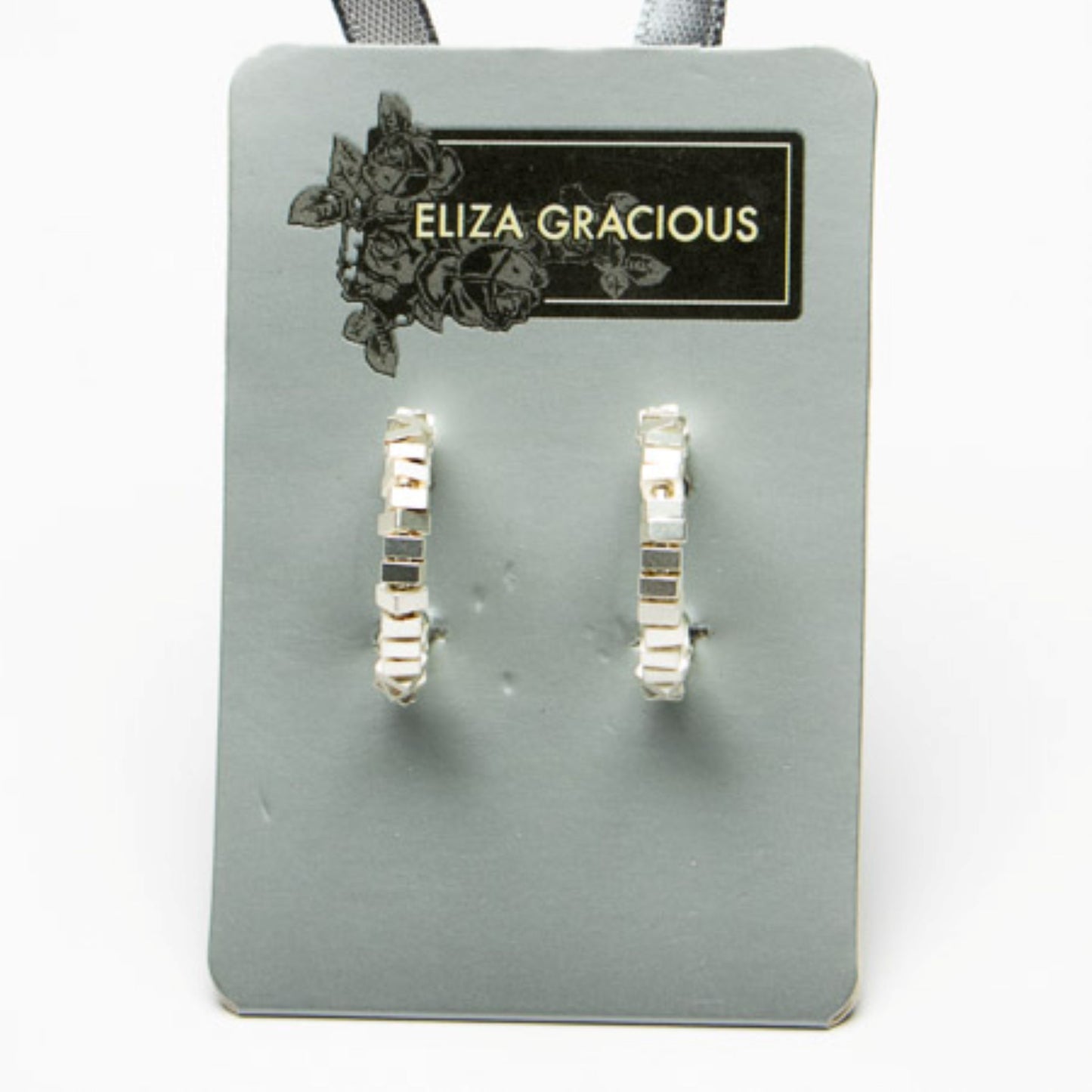 Eliza Gracious Silver Hoops with Tiny Square Beads - EE0230