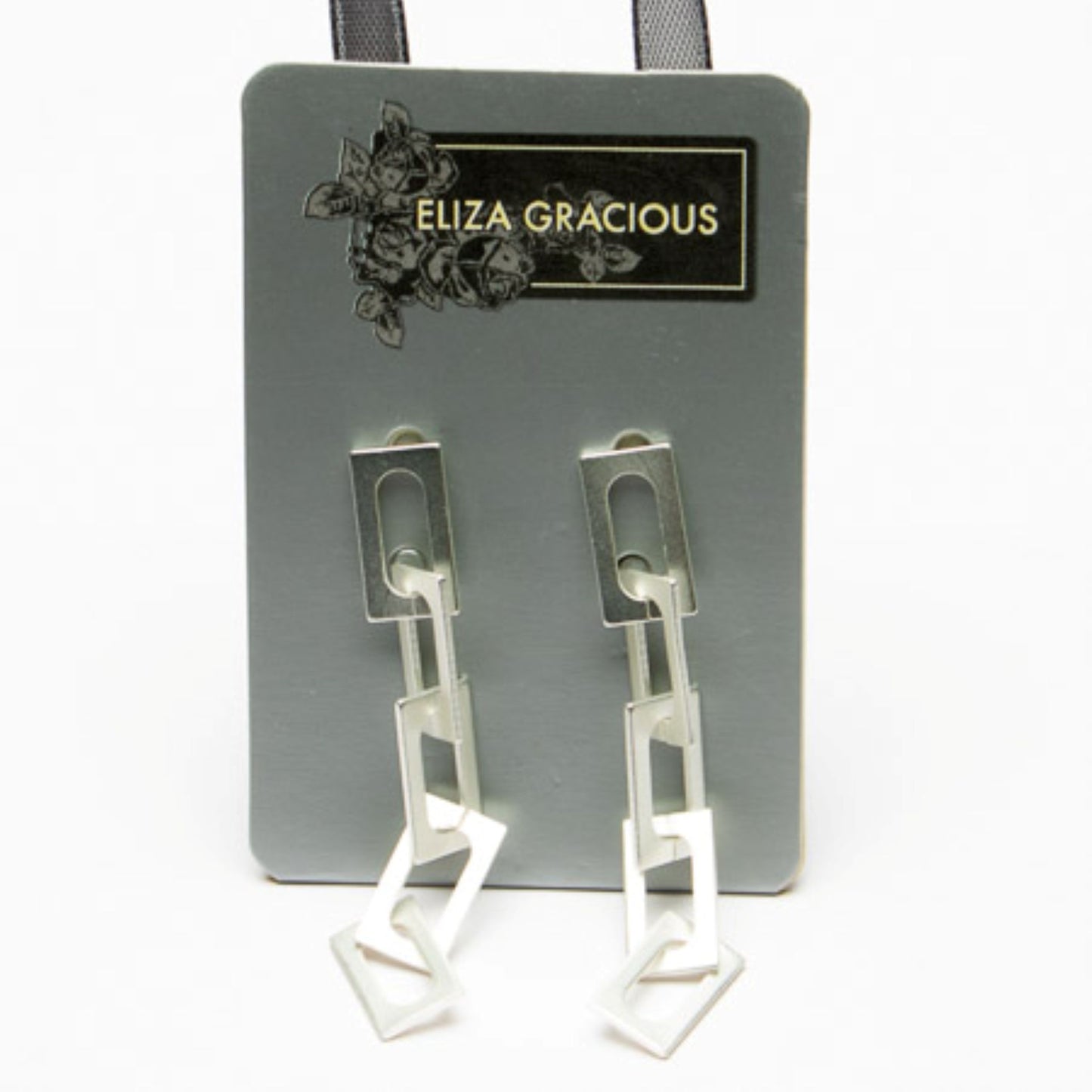 Eliza Gracious Silver Oblong Link Dropper Earrings- EE0236