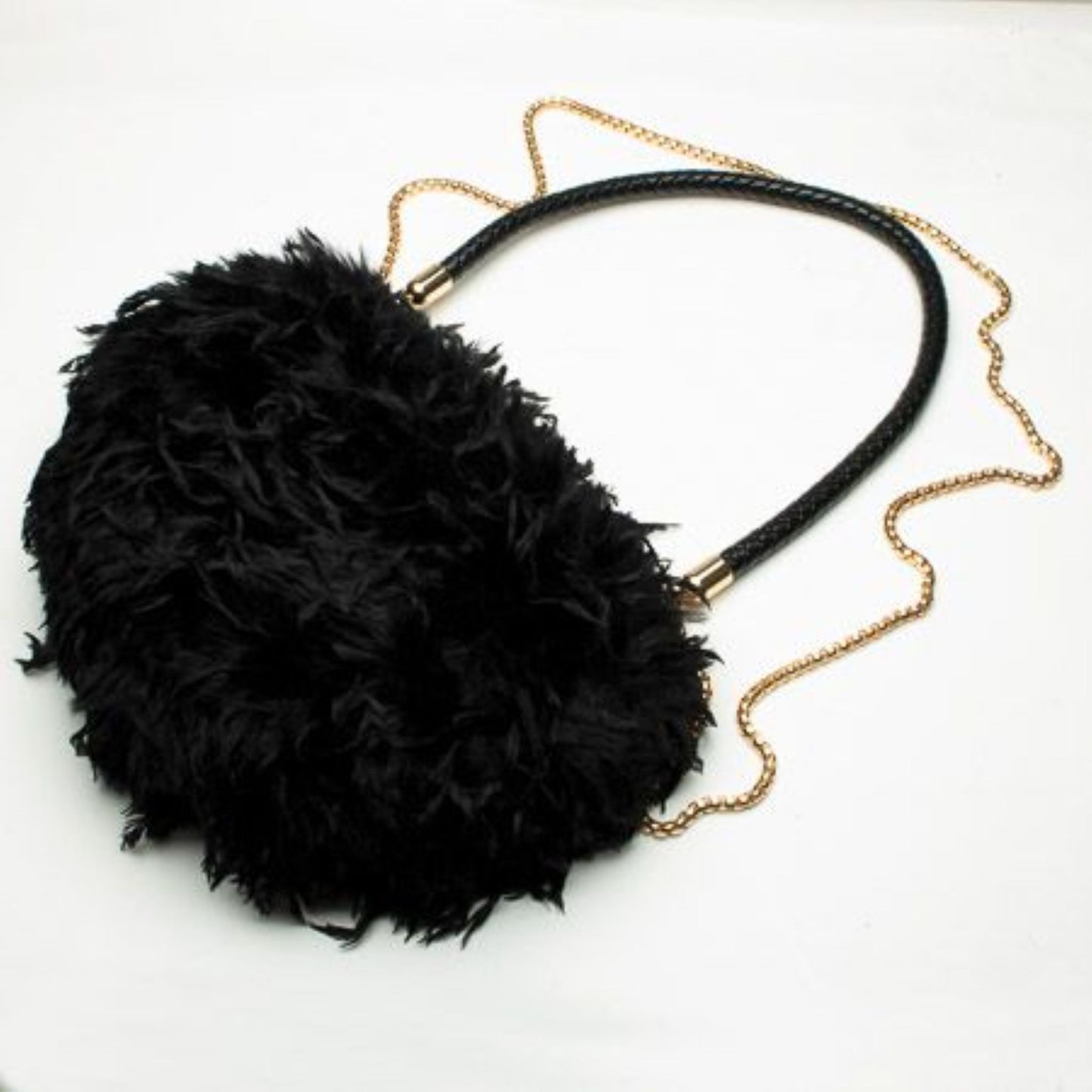 Eliza Gracious Black Faux Feather Bag