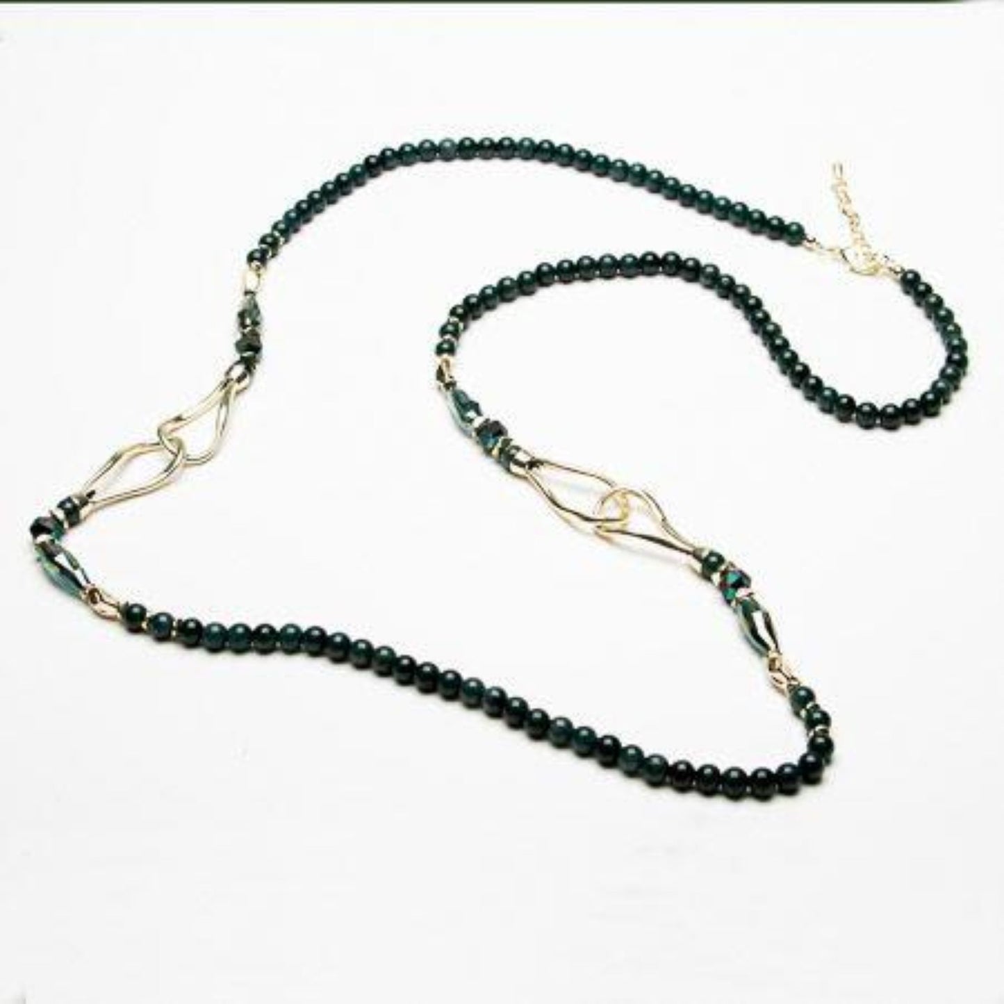 Eliza Gracious Teal Long Glass Beaded Necklace - EN1037