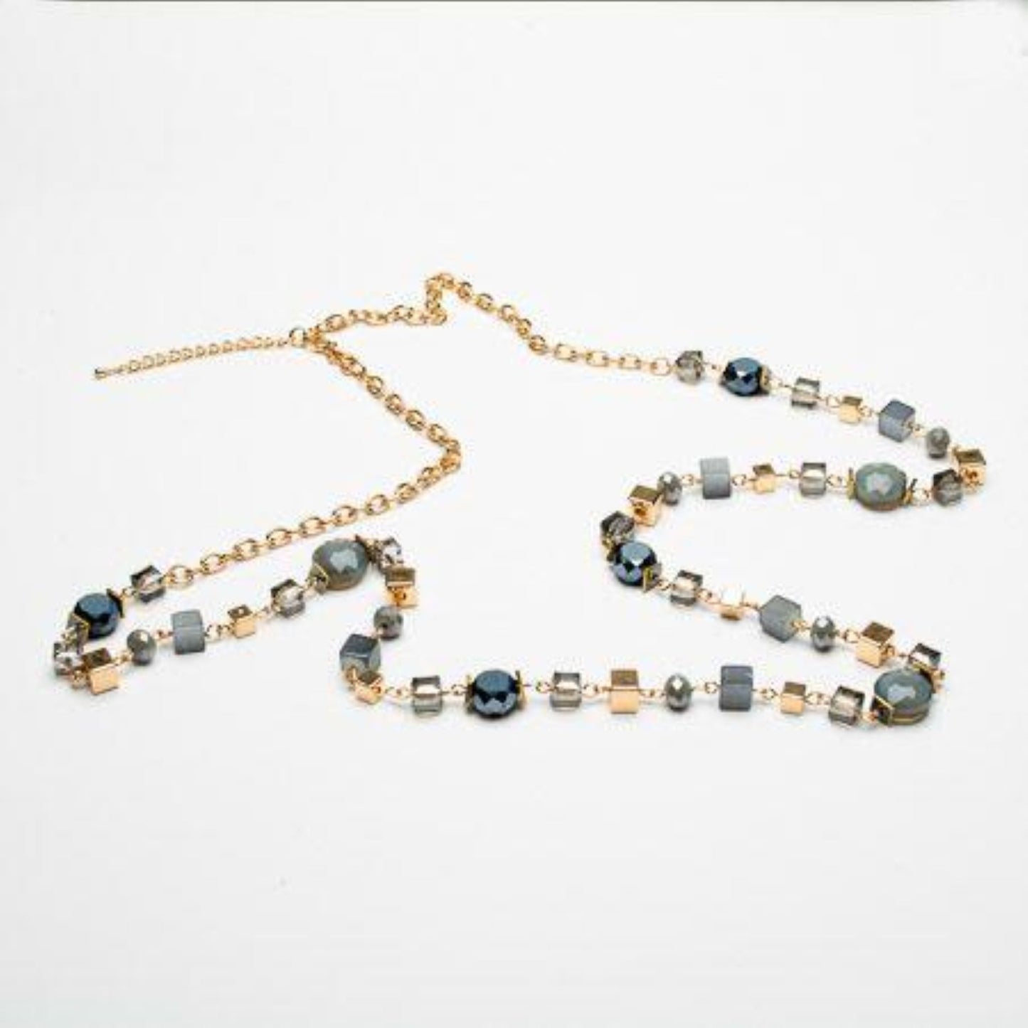 Eliza Gracious Grey Square Beads on Long Chain - EN1049