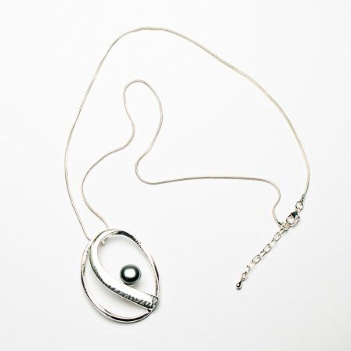 Eliza Gracious Silver Long Necklace with Pearlised Bead Pendant- EN1071
