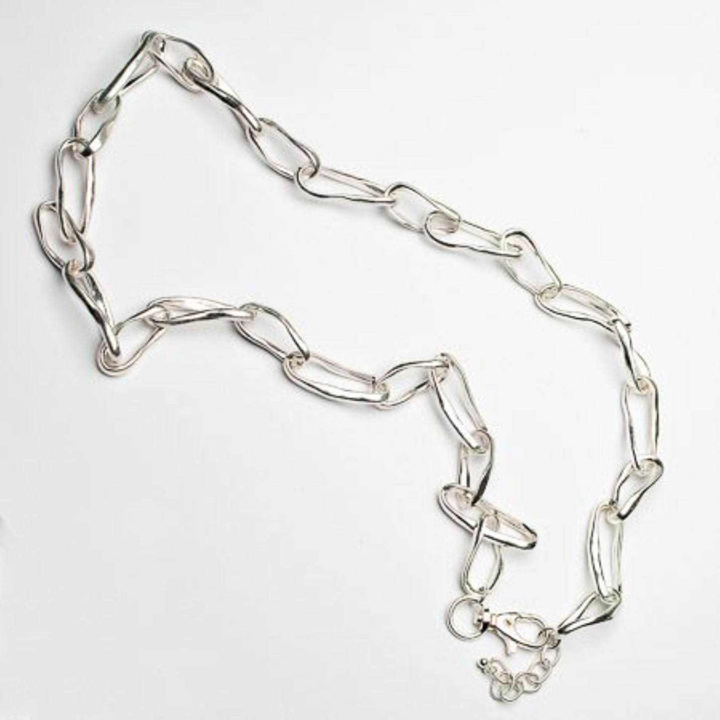 Eliza Gracious Silver Elongated Chain Link Long Necklace - EN1088