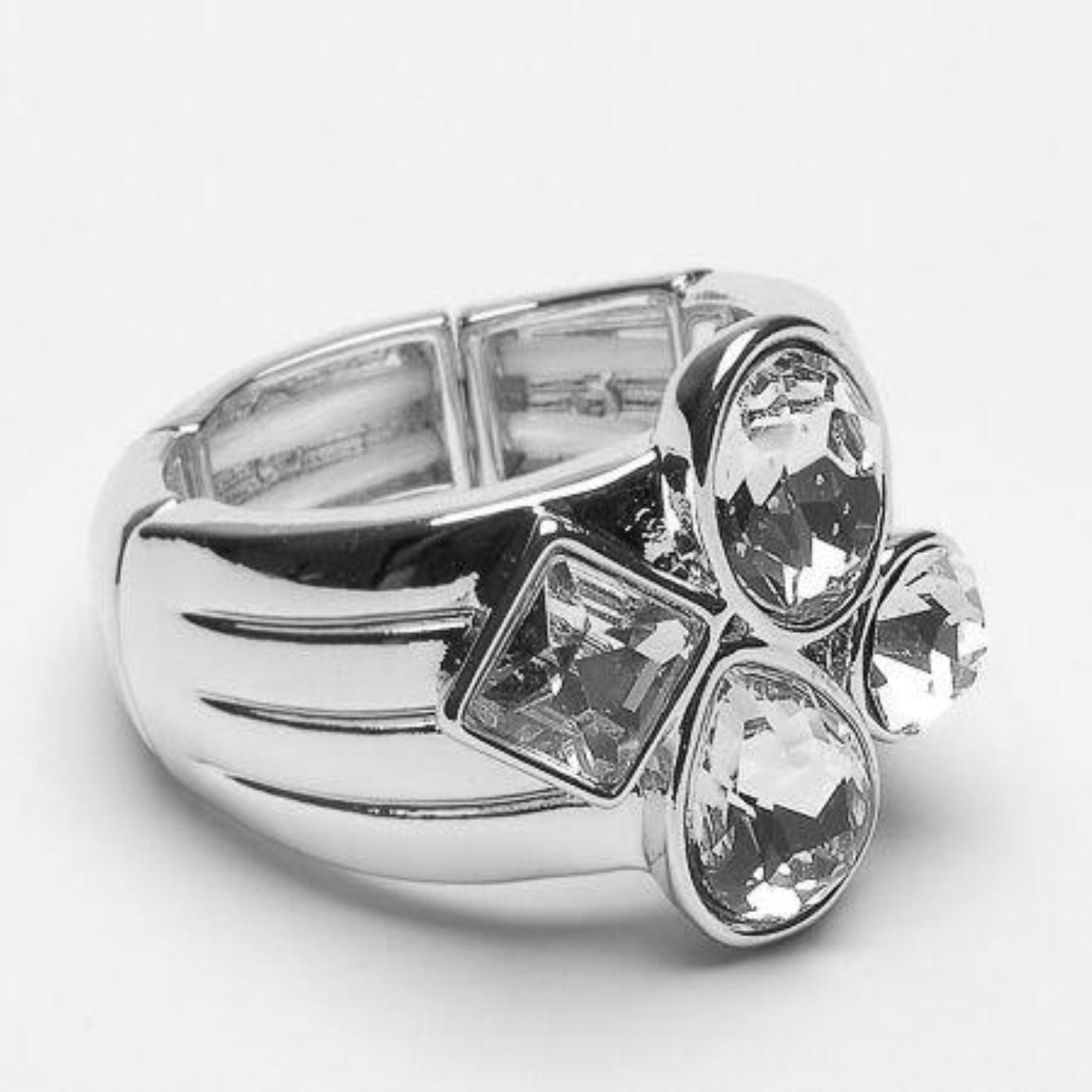 Eliza Gracious Silver Crystal Decorated Wide Ring - ER0181