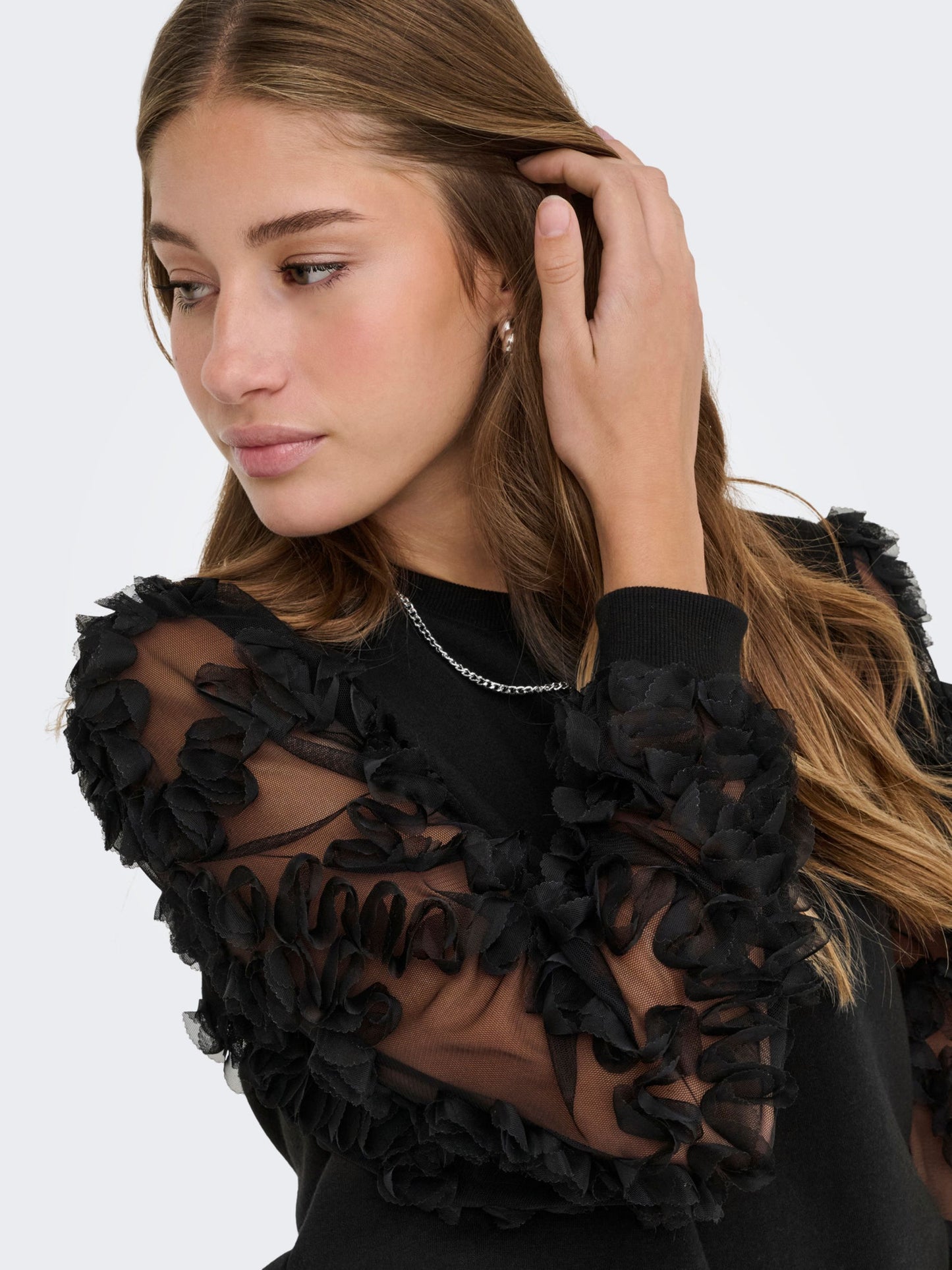 ONLY Fine Jumper/Top with Long Sleeve Mesh Ruffle Sleeve