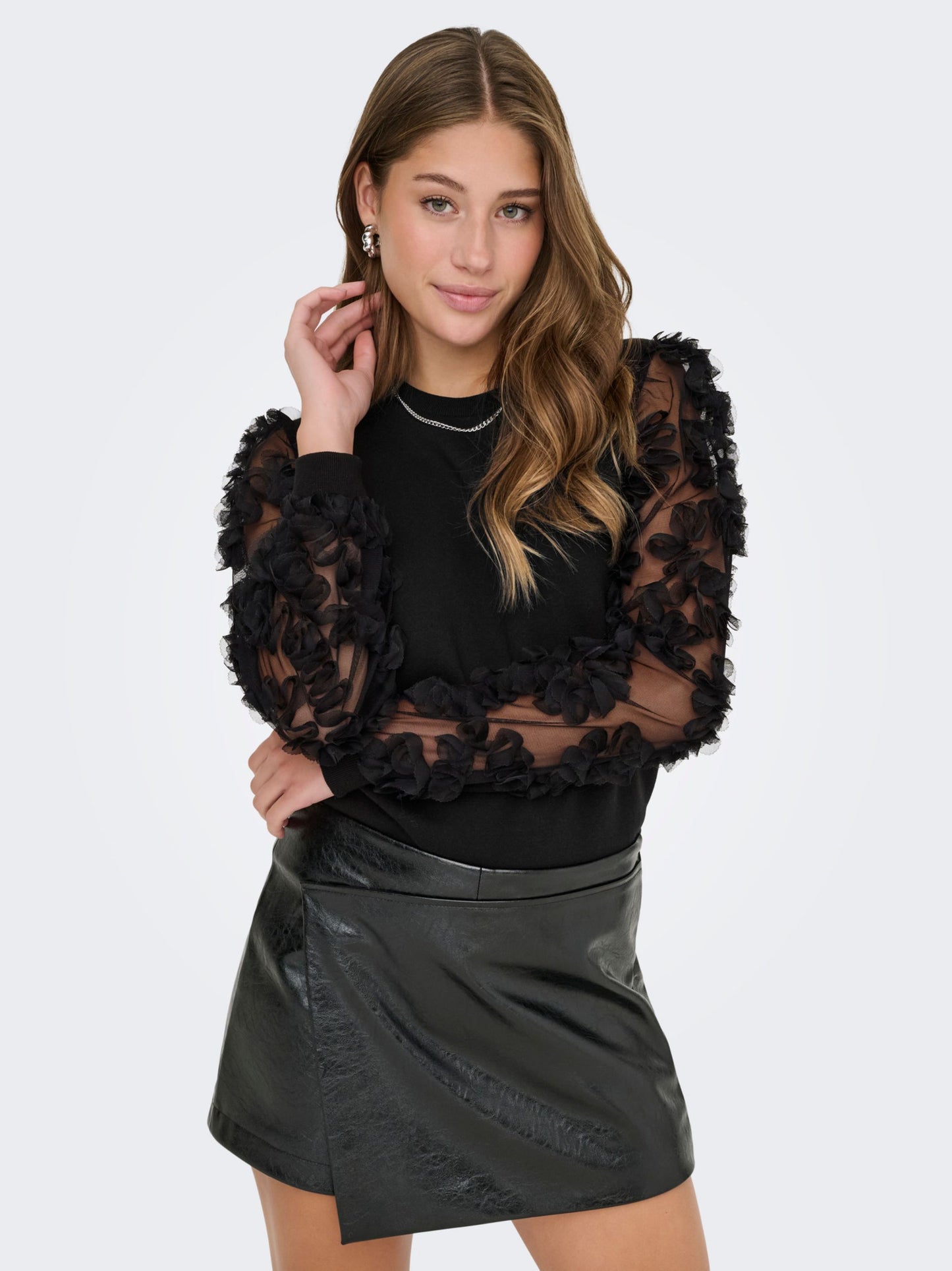 ONLY Fine Jumper/Top with Long Sleeve Mesh Ruffle Sleeve