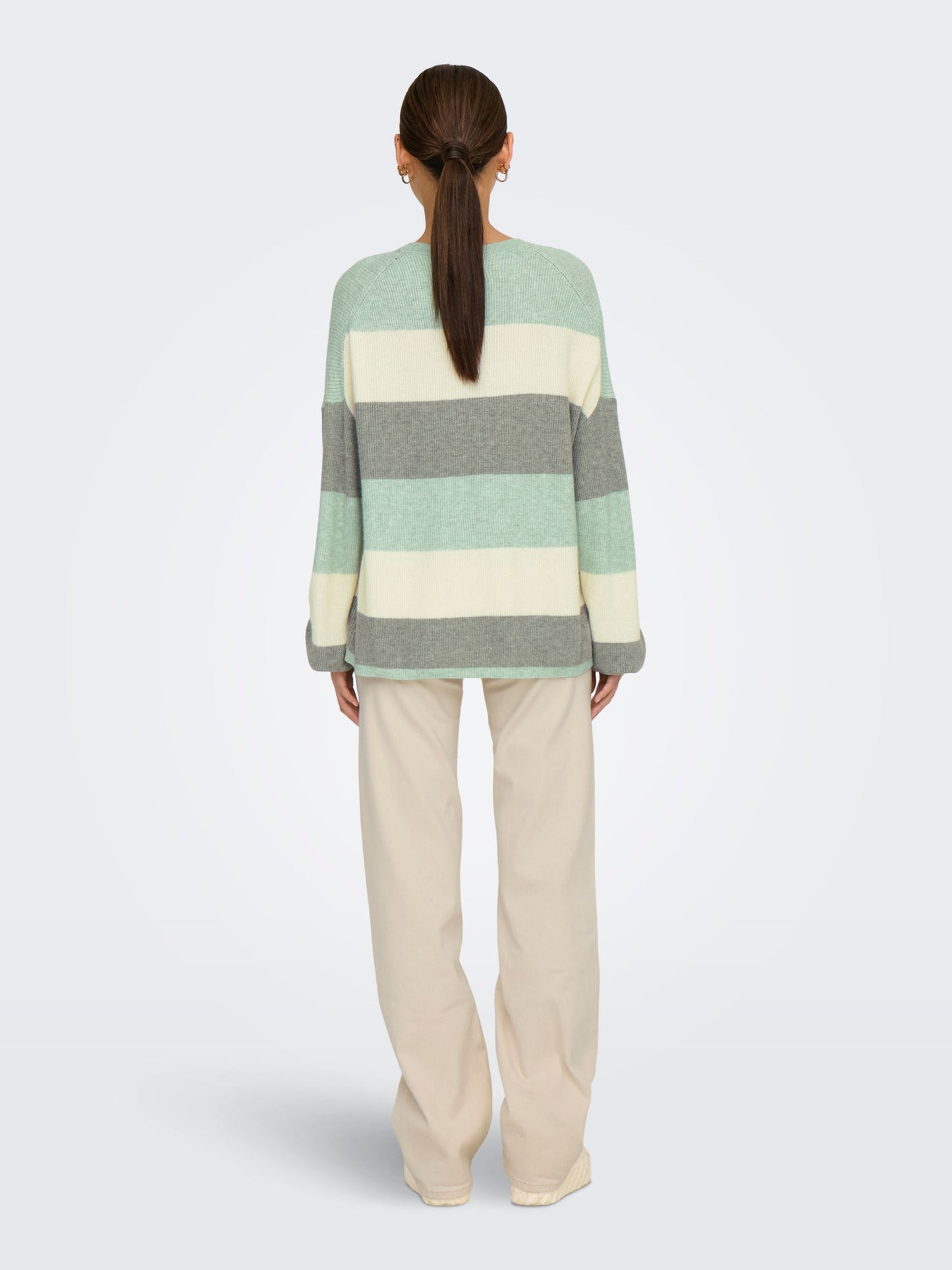ONLY Knitted Stripe Jumper in Green
