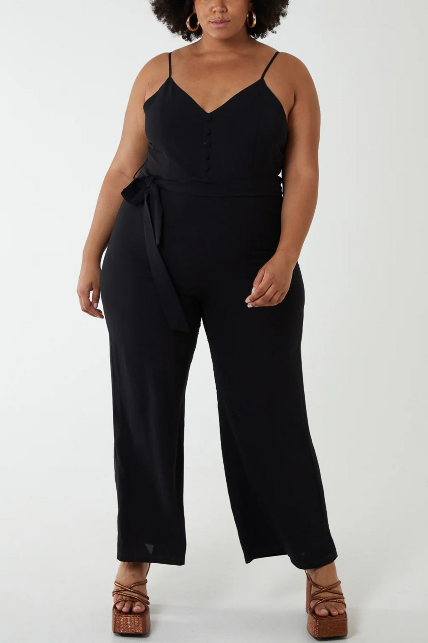 Curve Button Front Cami Jumpsuit