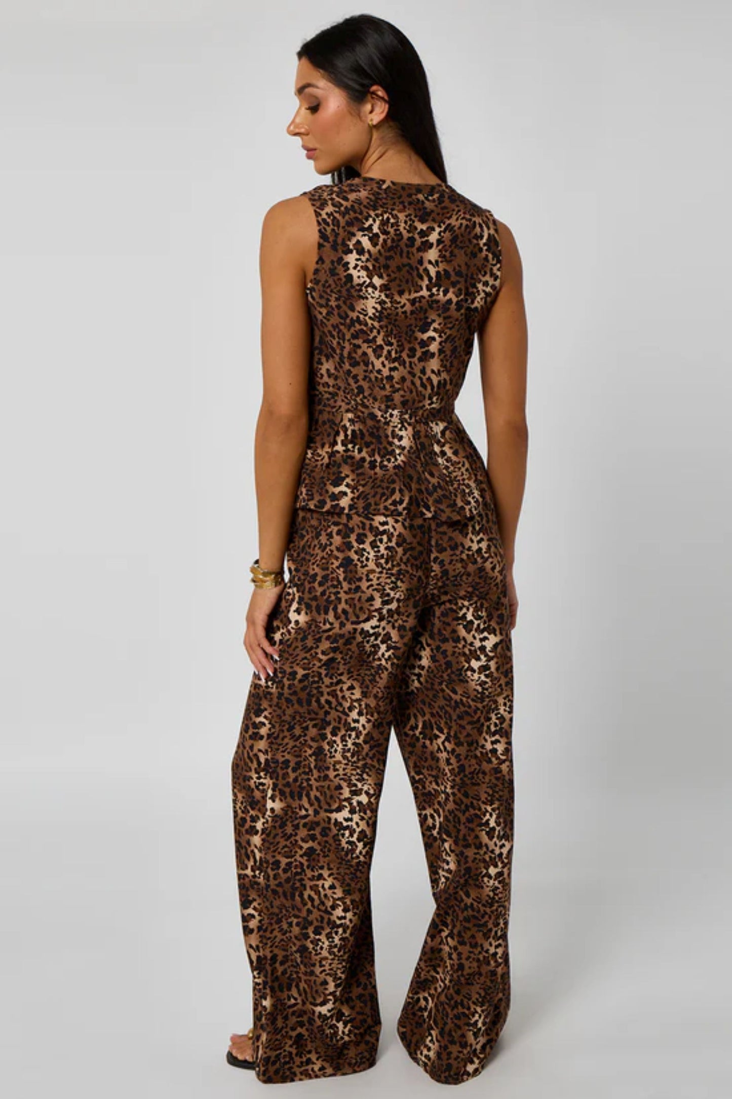 Leopard Linen Look Tie Front waistcoat