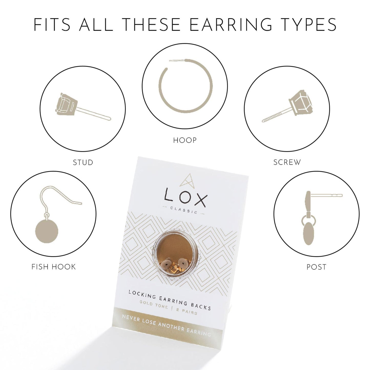LOX (Locking Earing Backs) Gold Tone 2 Pairs