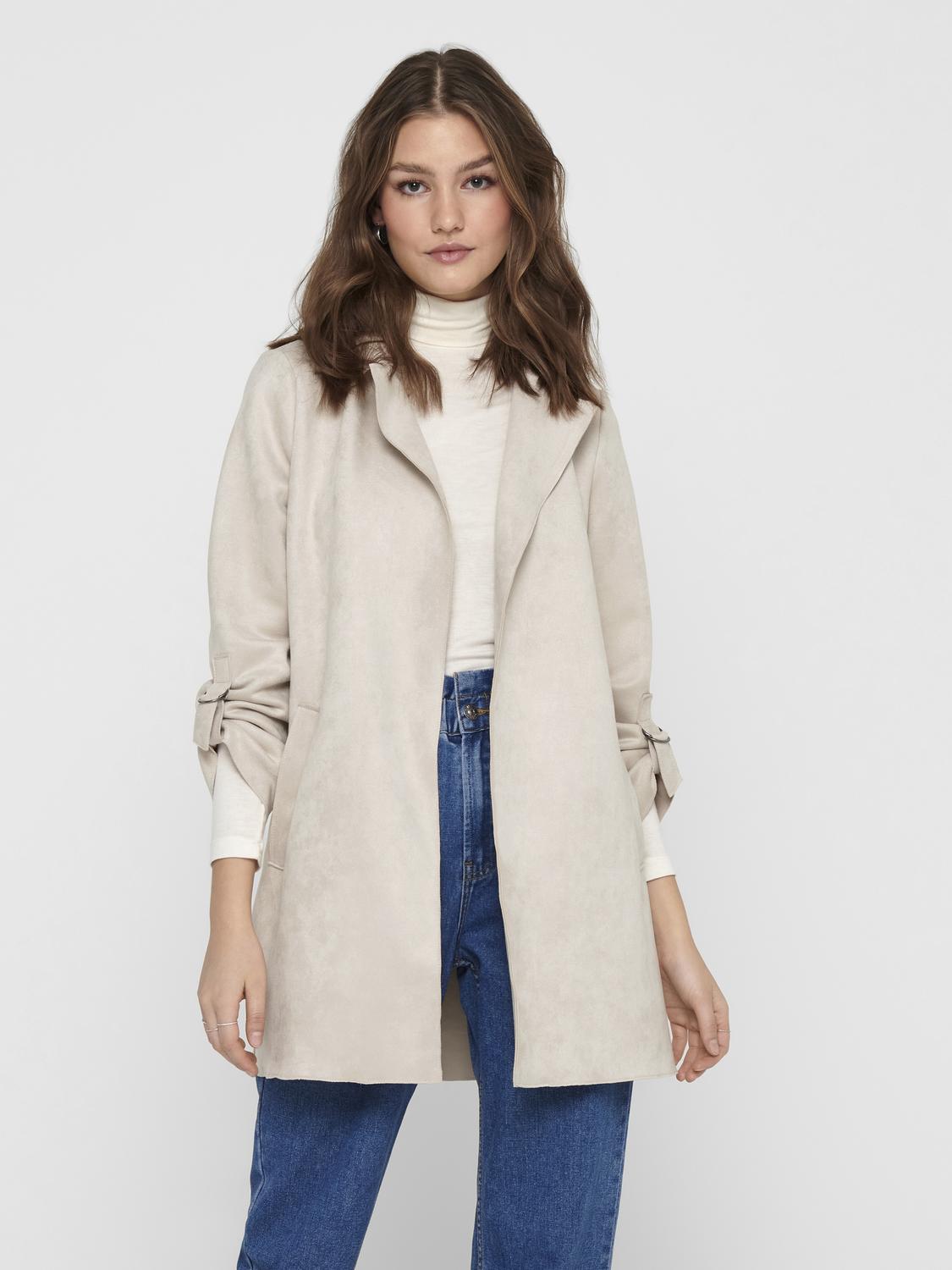 ONLY Faux Suede Coat in Pumice Stone