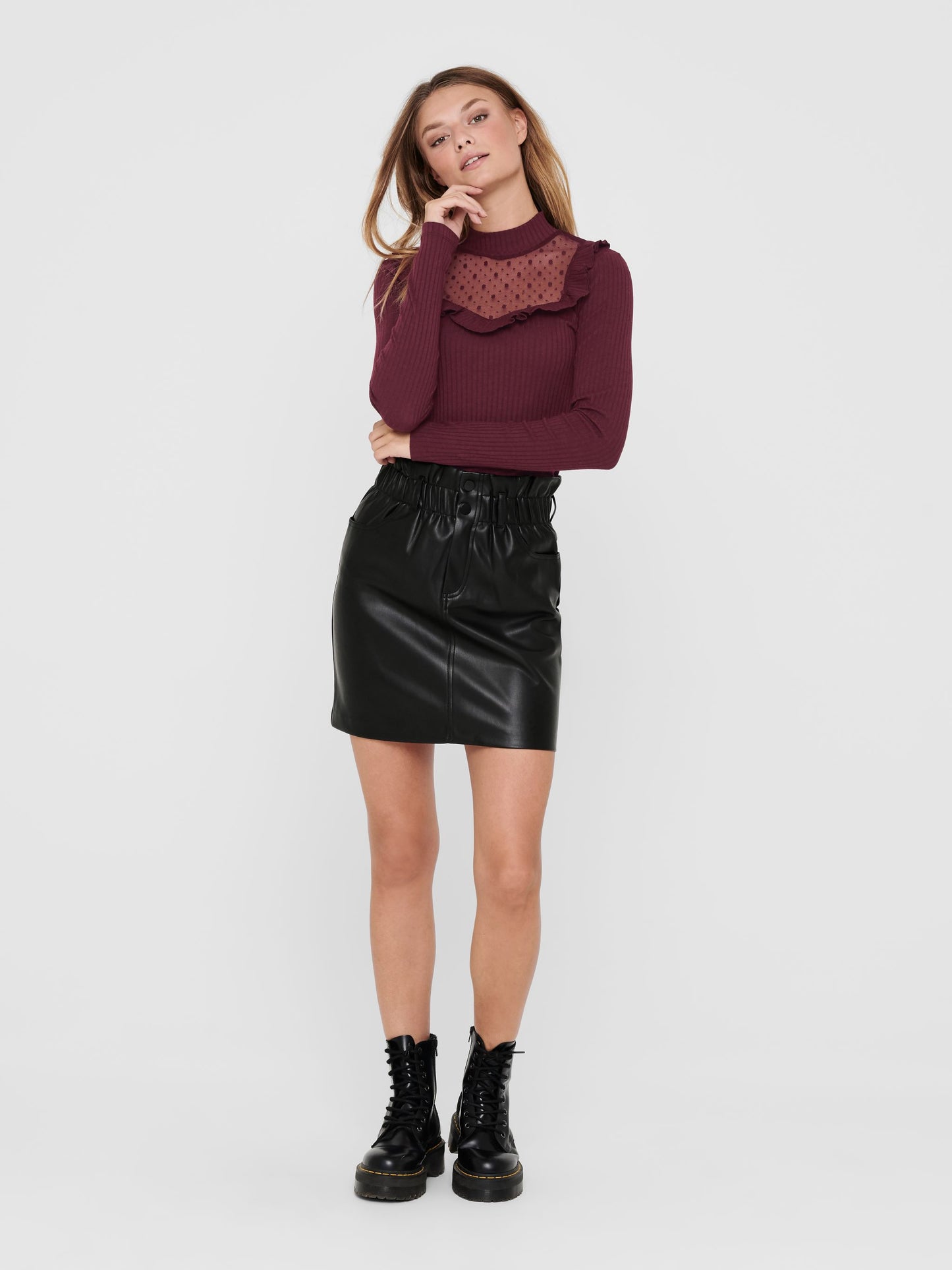 ONLY Black Faux Leather Paperbag Style Skirt