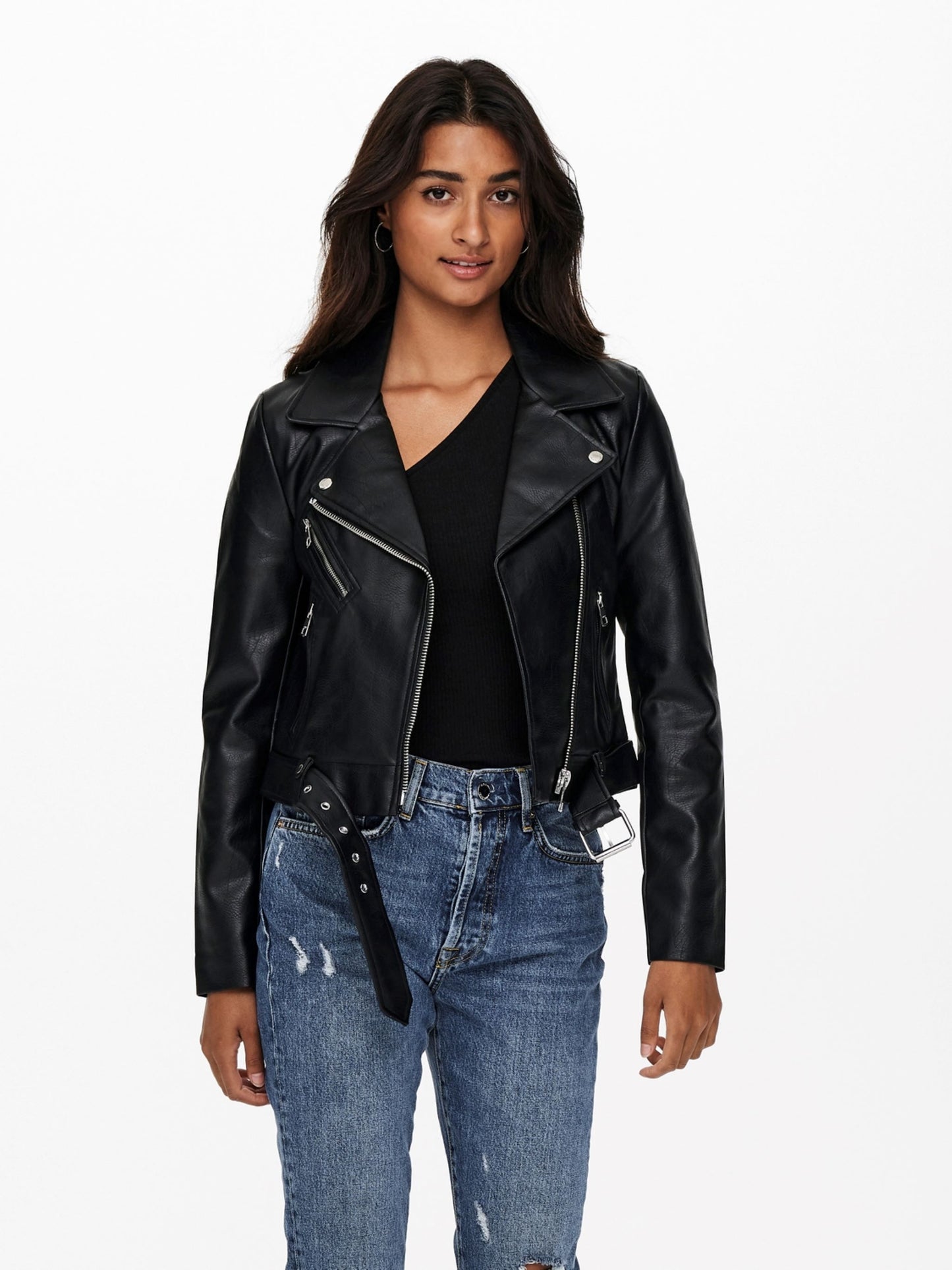 ONLY Black Faux Leather Biker Jacket