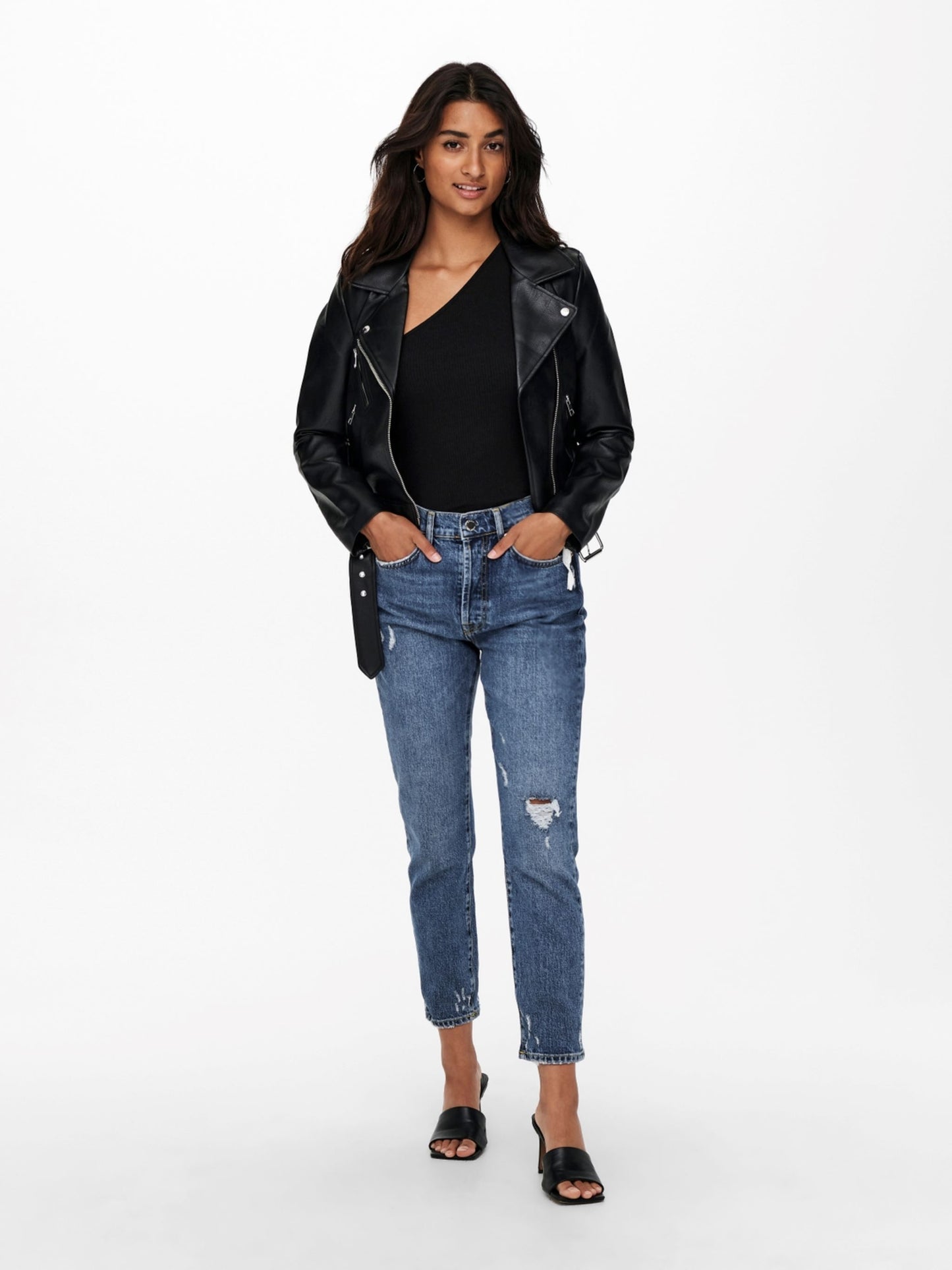 ONLY Black Faux Leather Biker Jacket