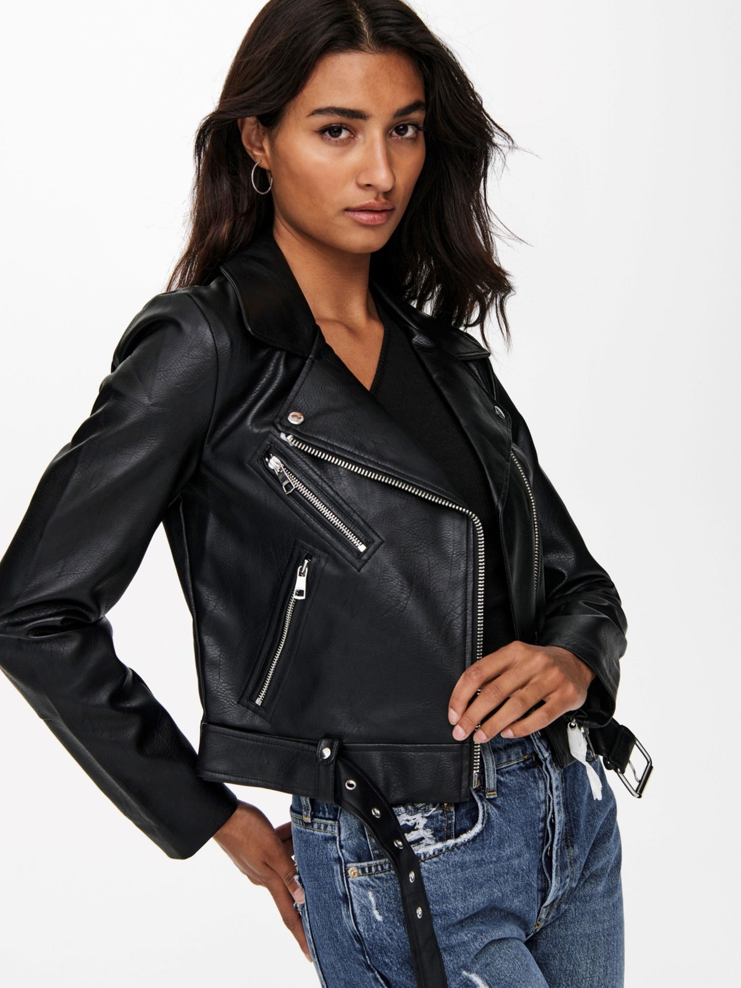 ONLY Black Faux Leather Biker Jacket