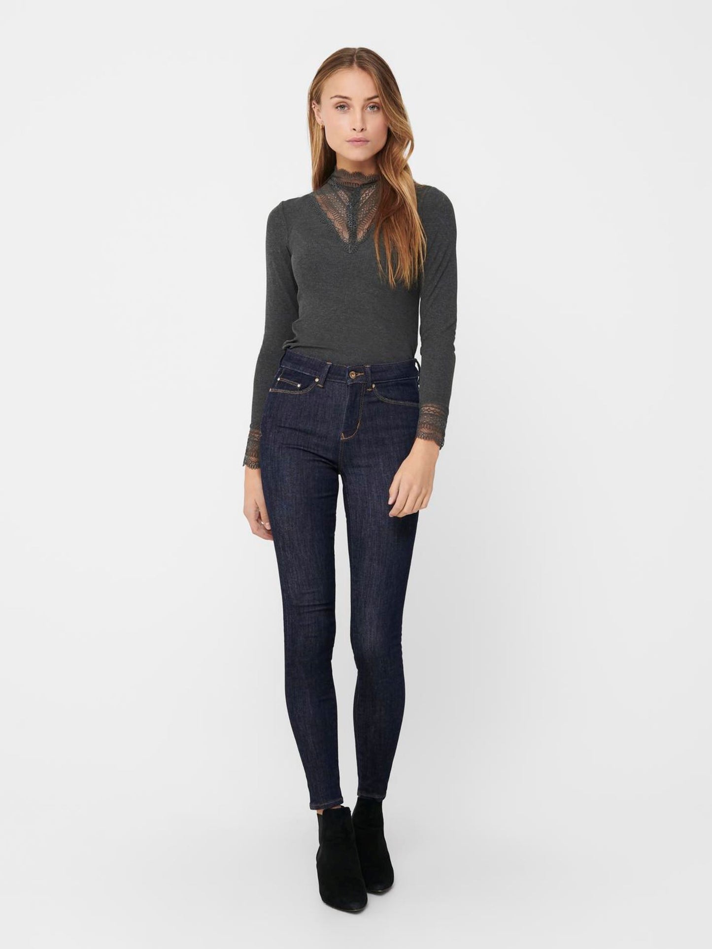 ONLY High Neck Lace Top in Grey