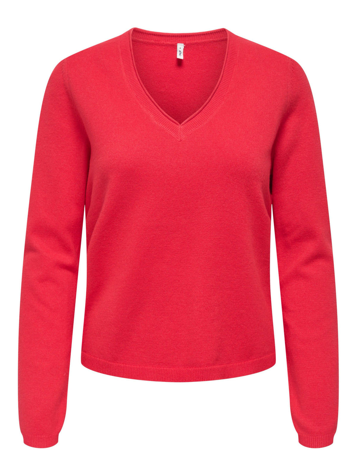 ONLY Soft Knit V Neck Top in Red