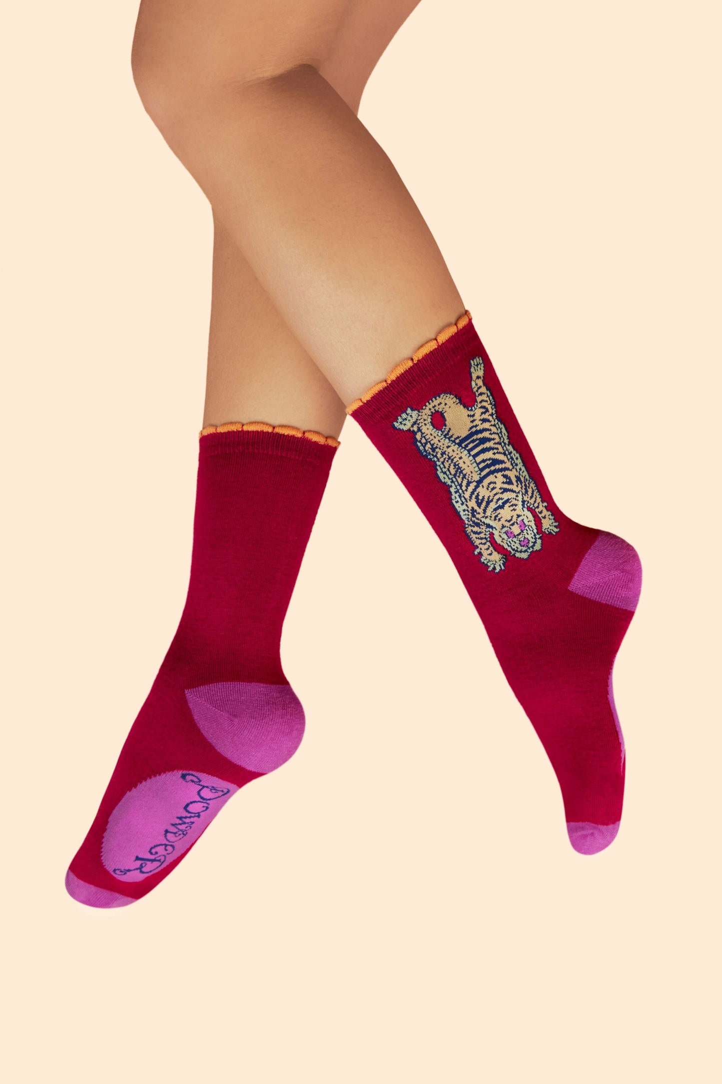 Powder Ikat Tiger Ladies Ankle Socks in Fuchsia- SOC716