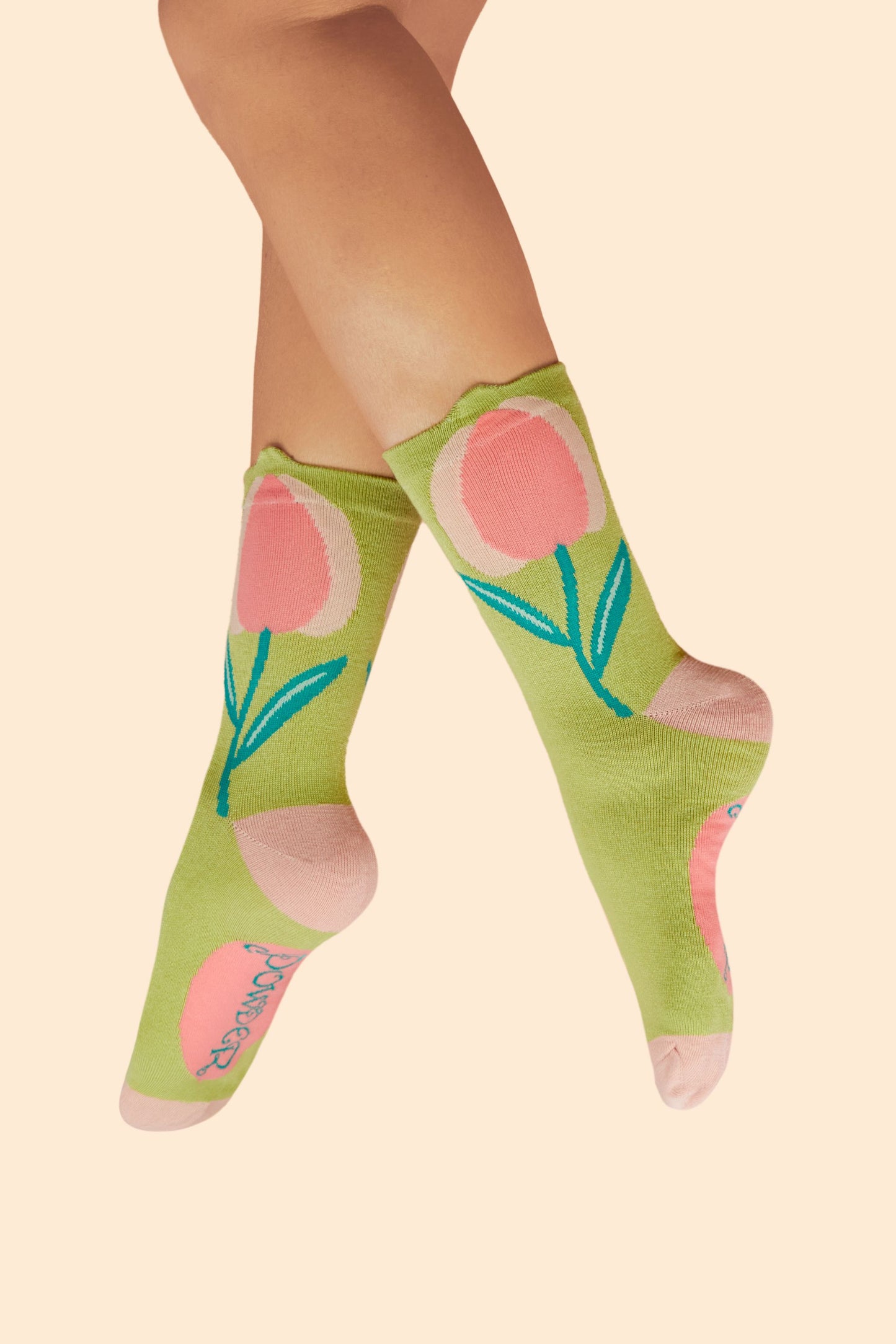 Powder Tulip Flower Top Ankle Socks in Sage- SOC736