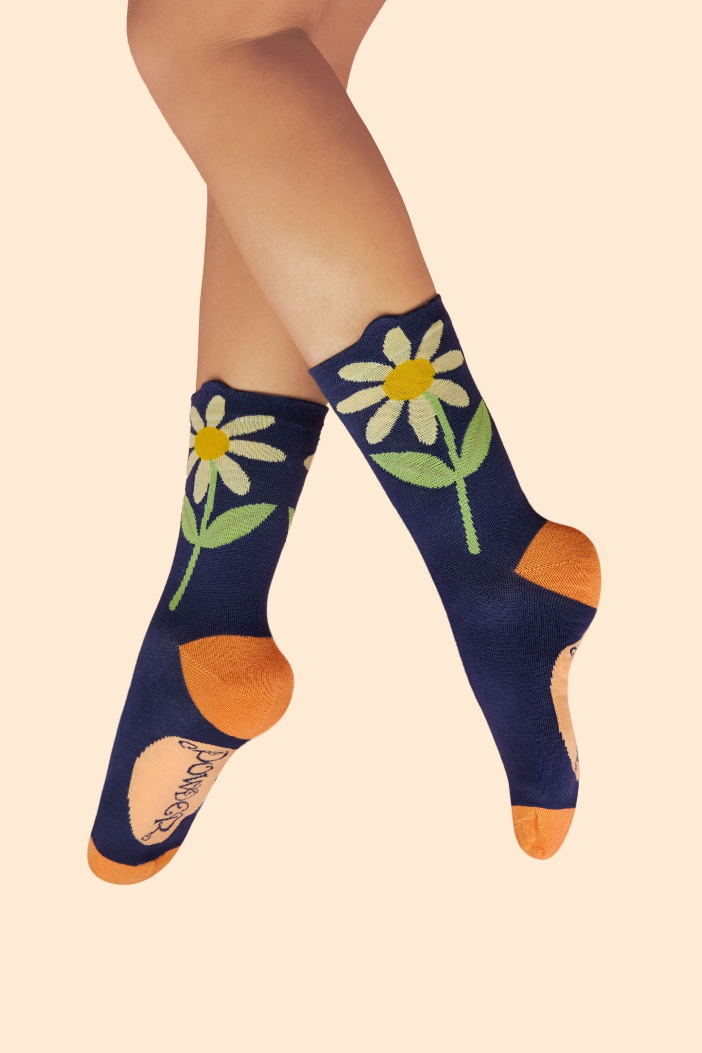 Powder Tulip Flower Top Ankle Socks in Navy- SOC737