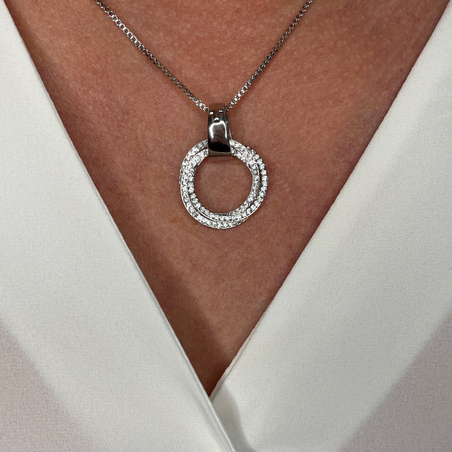 Silver Crystal Interlinked Circle Necklace (VIP 7)