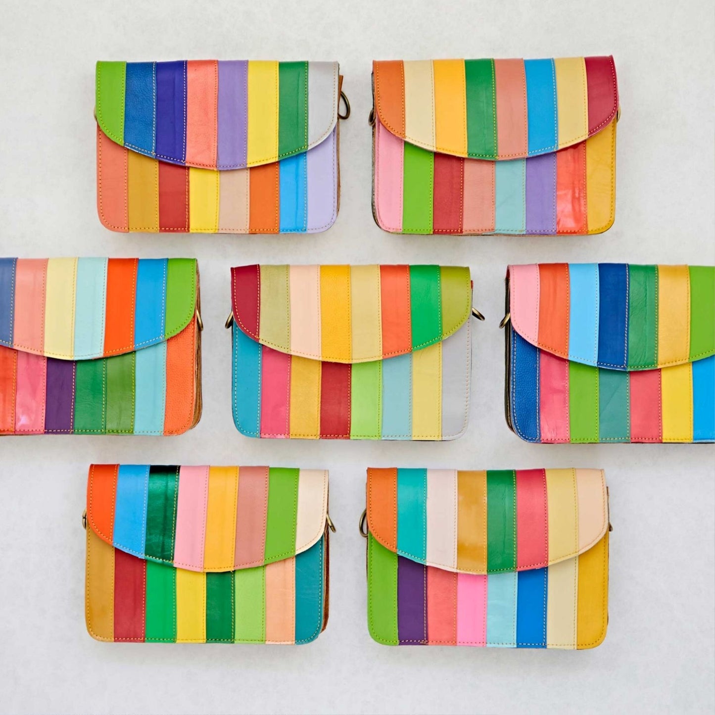 Recycled Leather Multicoloured Cross Body Bag (Handmade)