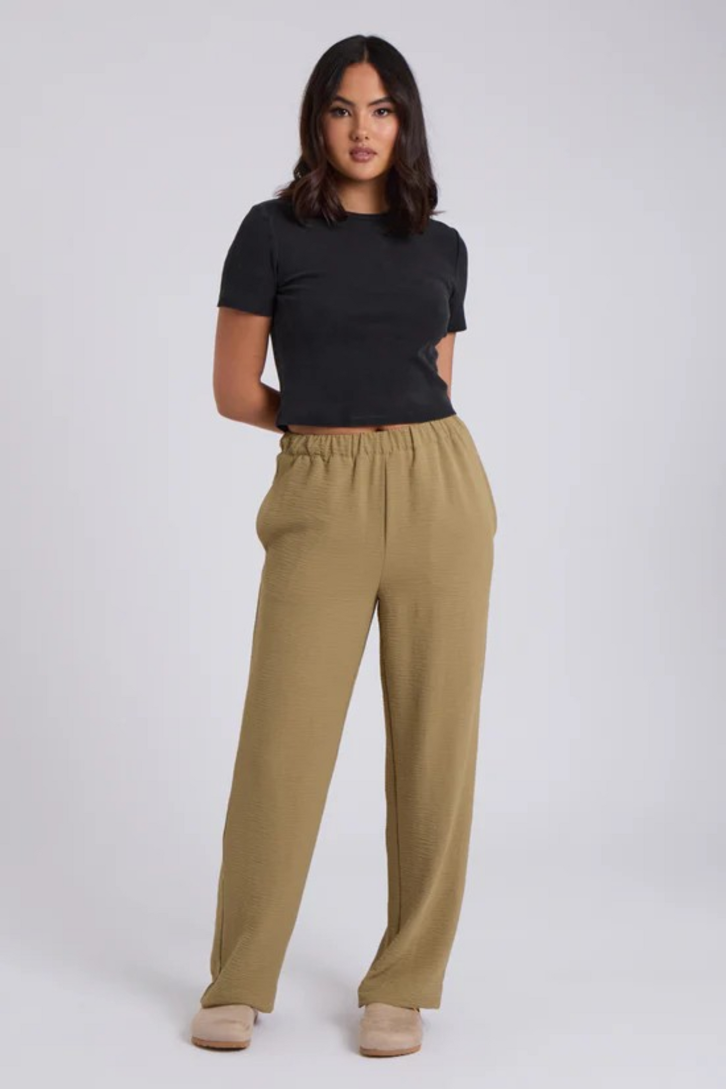 Wide Leg Trousers in Khaki