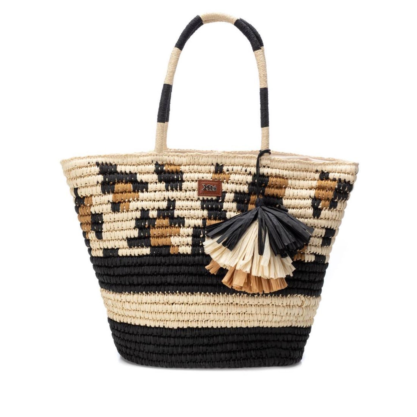 XTI Black Large Raffia Bag - 184325