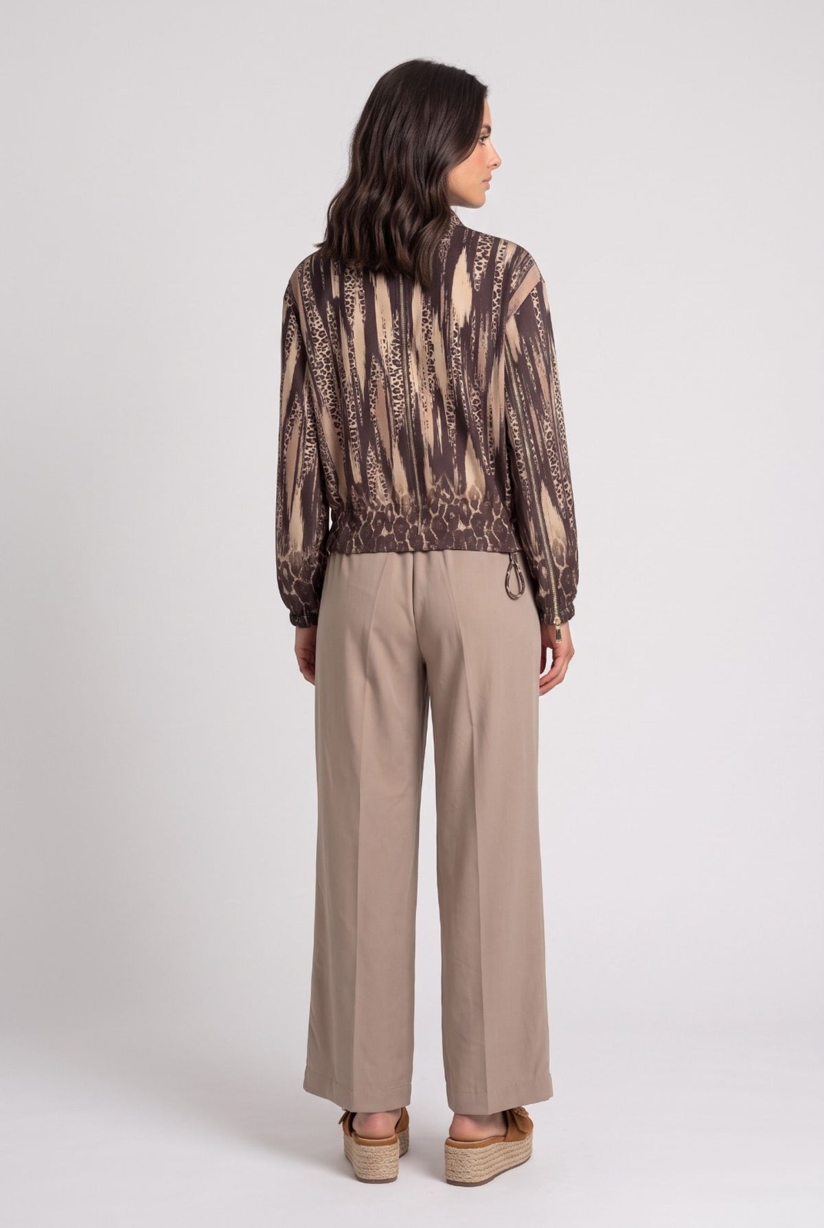 Suedette Animal Print Zip Bomber Jacket in Brown