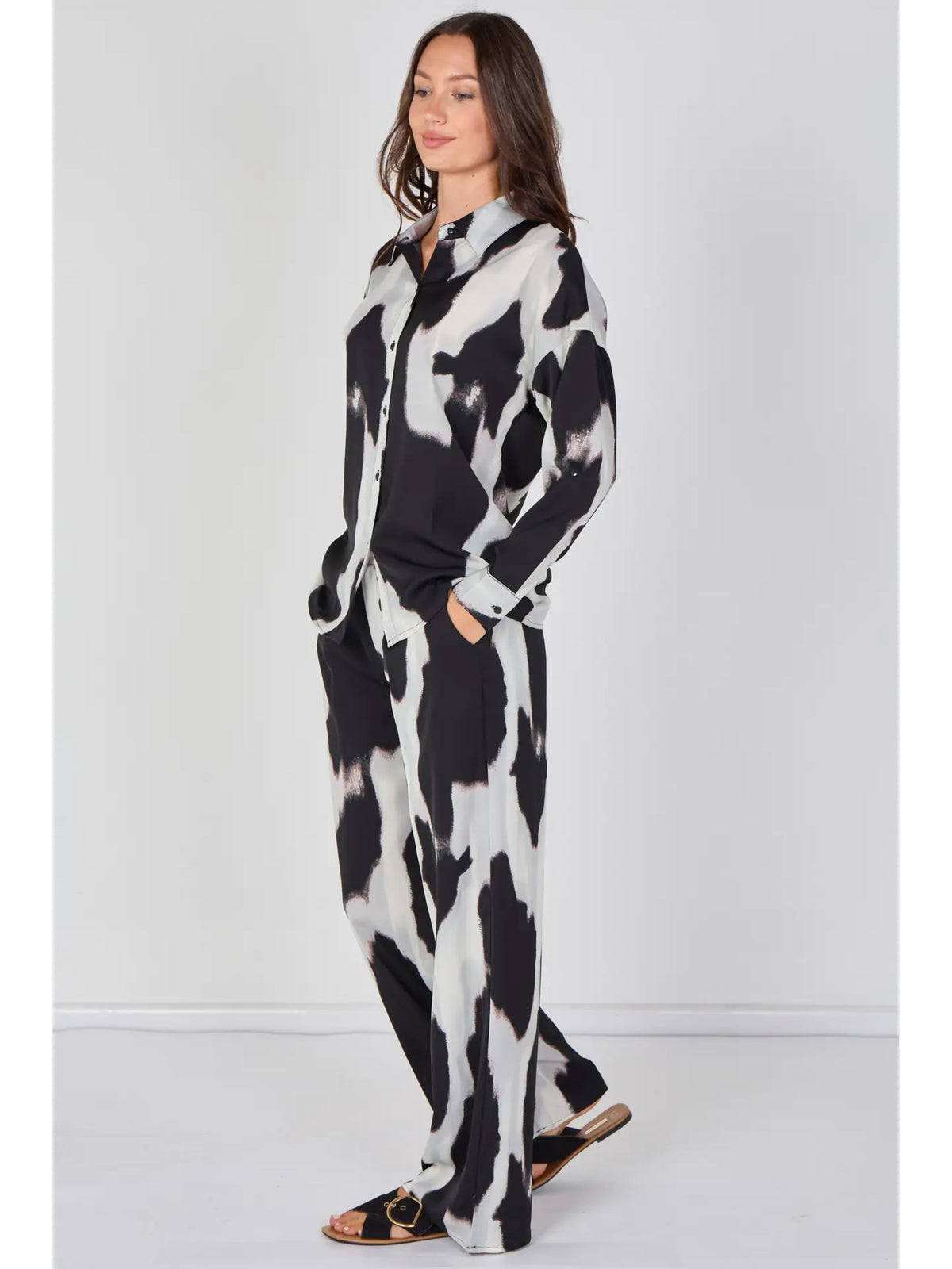 Black & Grey Abstract Print Trousers