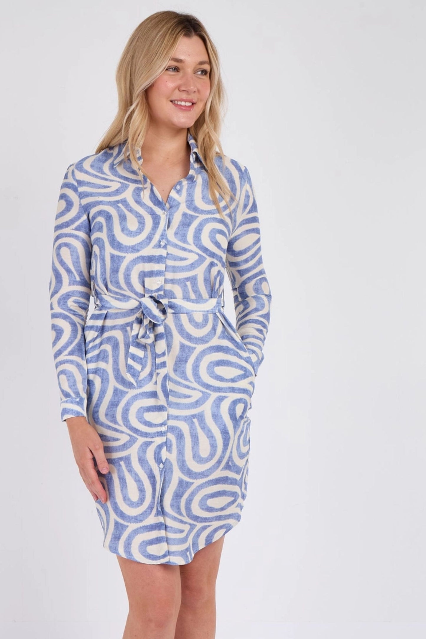 Light Blue Swirl Shirt Dress