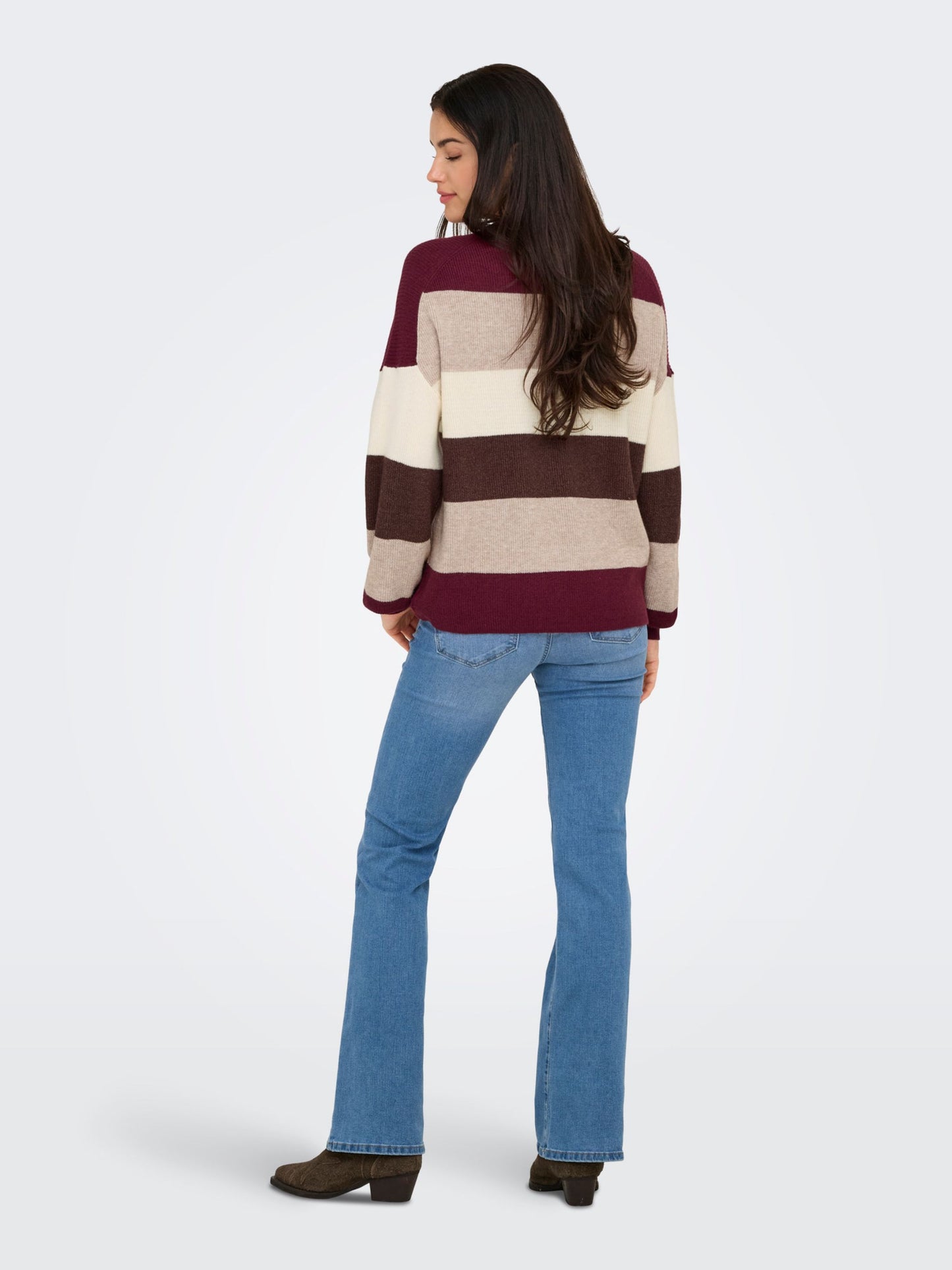 ONLY Knitted Stripe Jumper in Burgundy