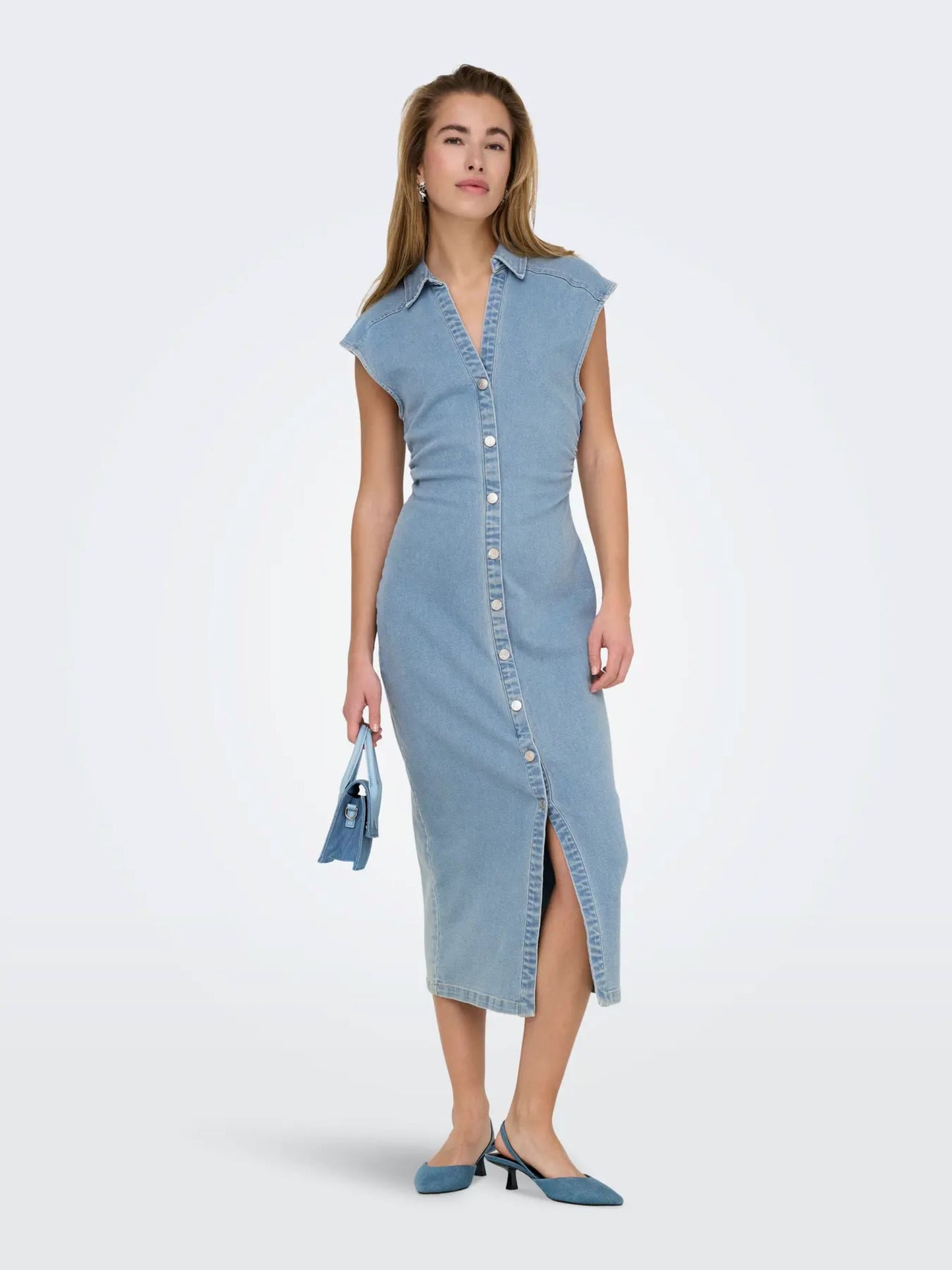 ONLY Cap Sleeve Denim Midi Dress