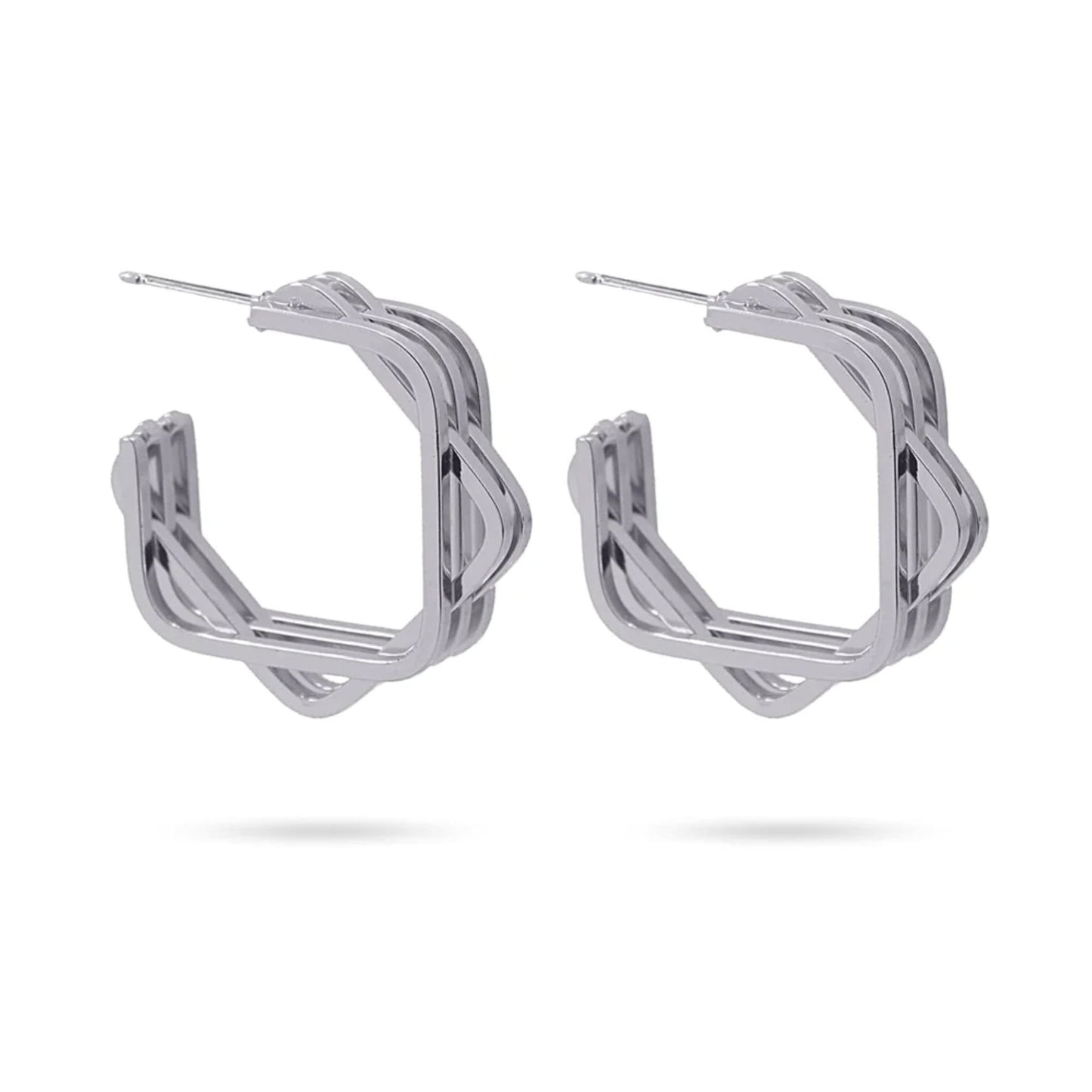 Anartxy Silver Hexagon Shape Earrings - CPE695