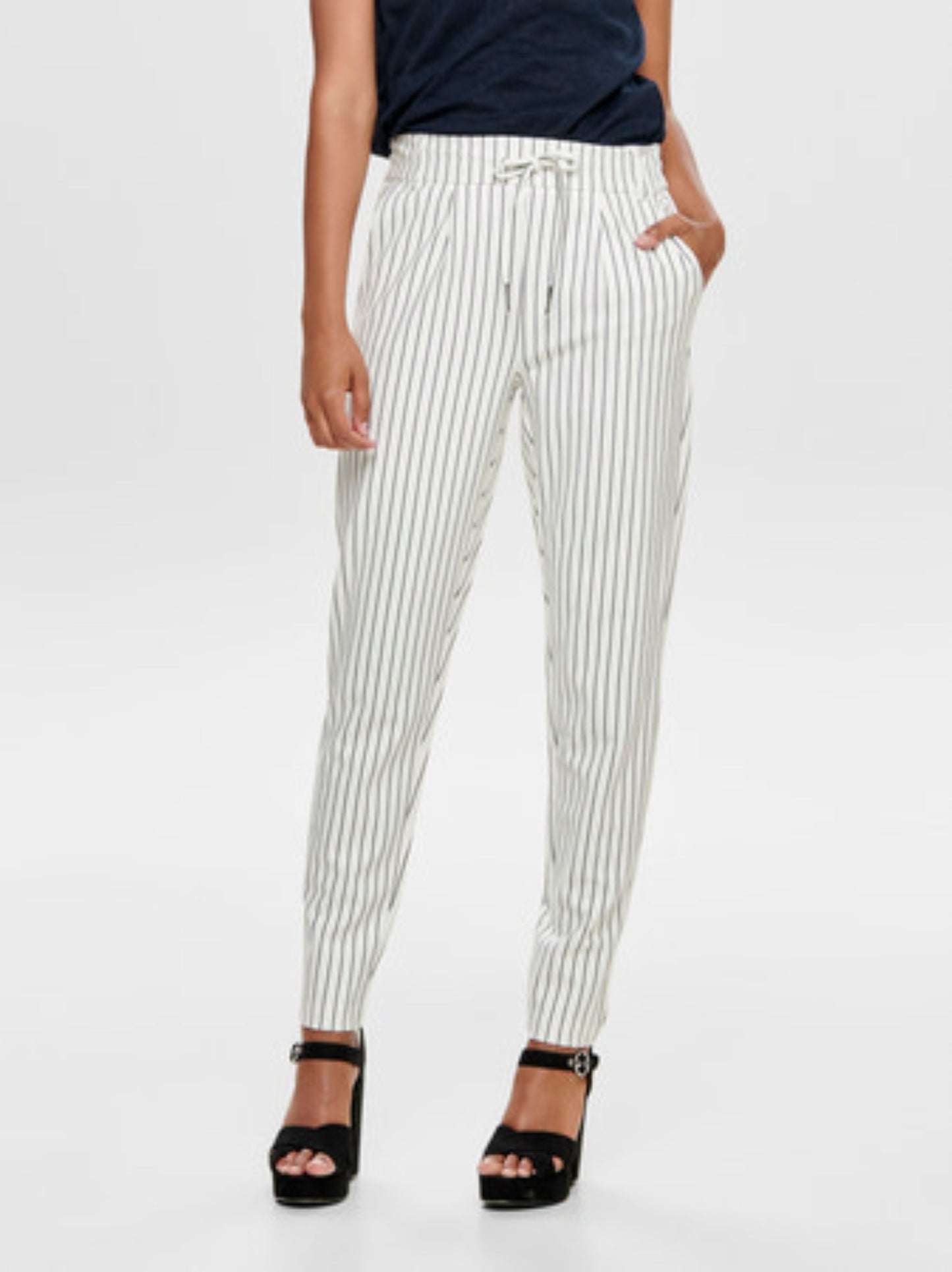 ONLY Trousers in White with Black Stripe