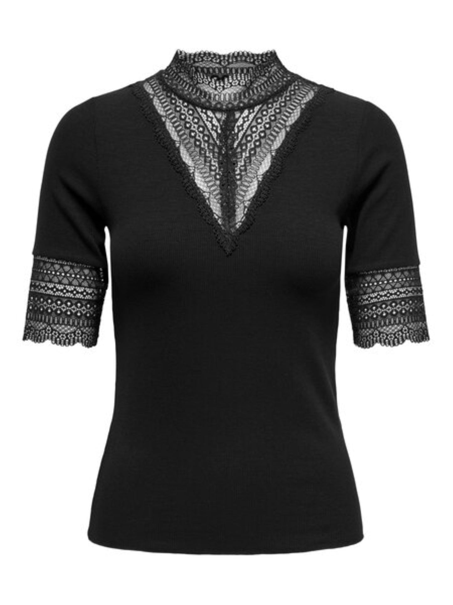 ONLY Short Sleeve Lace Top in Black
